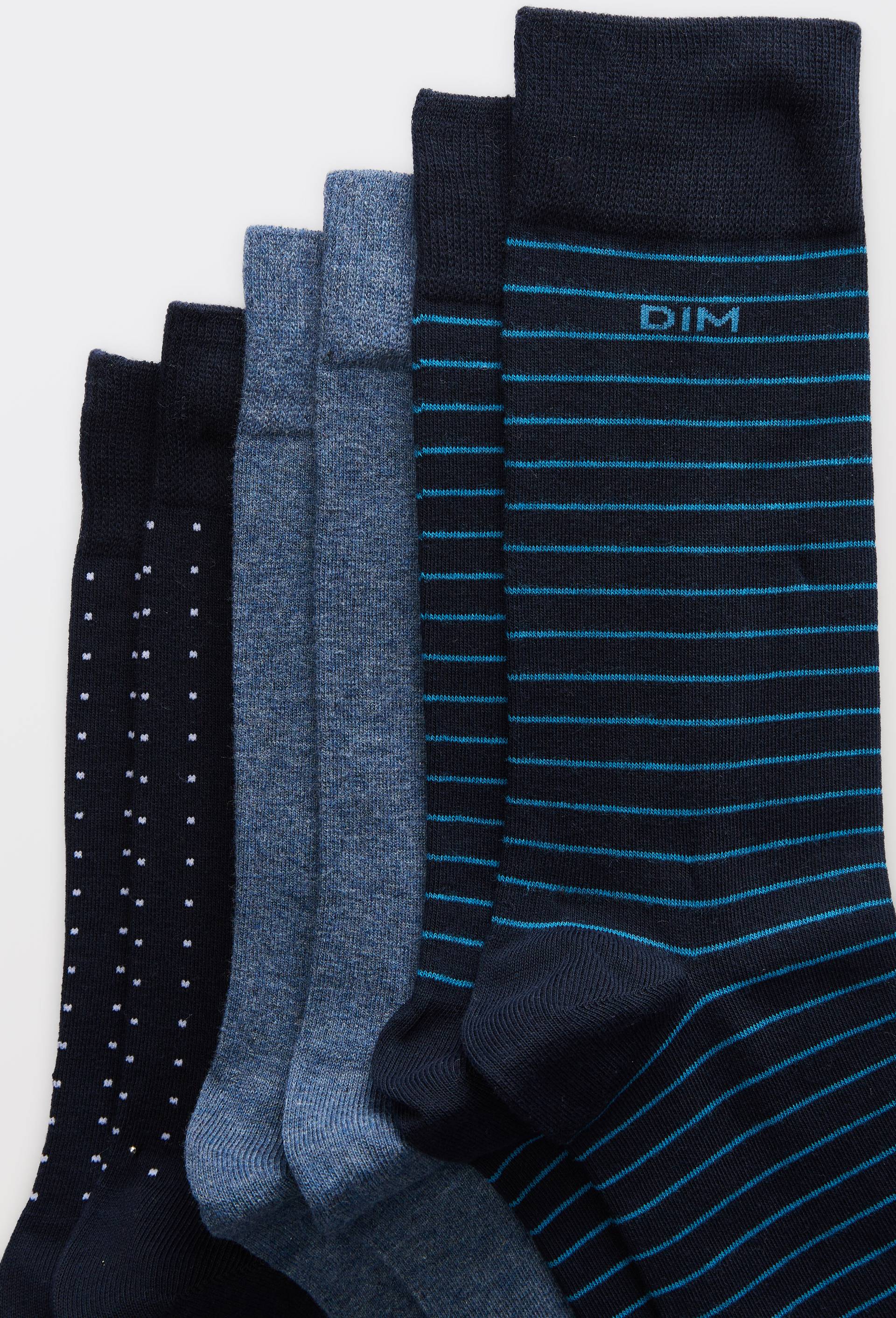 Lot de 3 paires de chaussettes fantaisie en coton DIM, Bleu fonc&eacute;, large image number 1