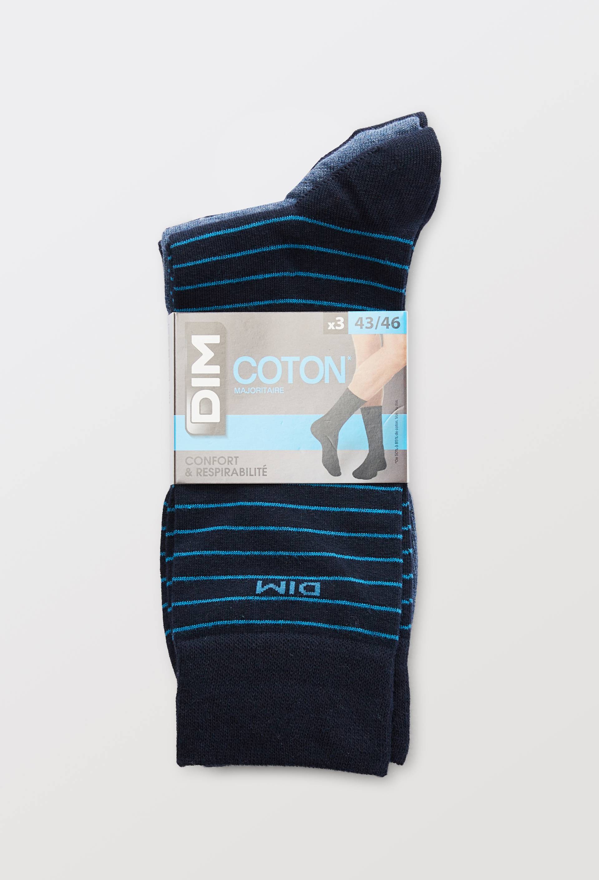 Lot de 3 paires de chaussettes fantaisie en coton DIM, Bleu fonc&eacute;, large image number 2.0