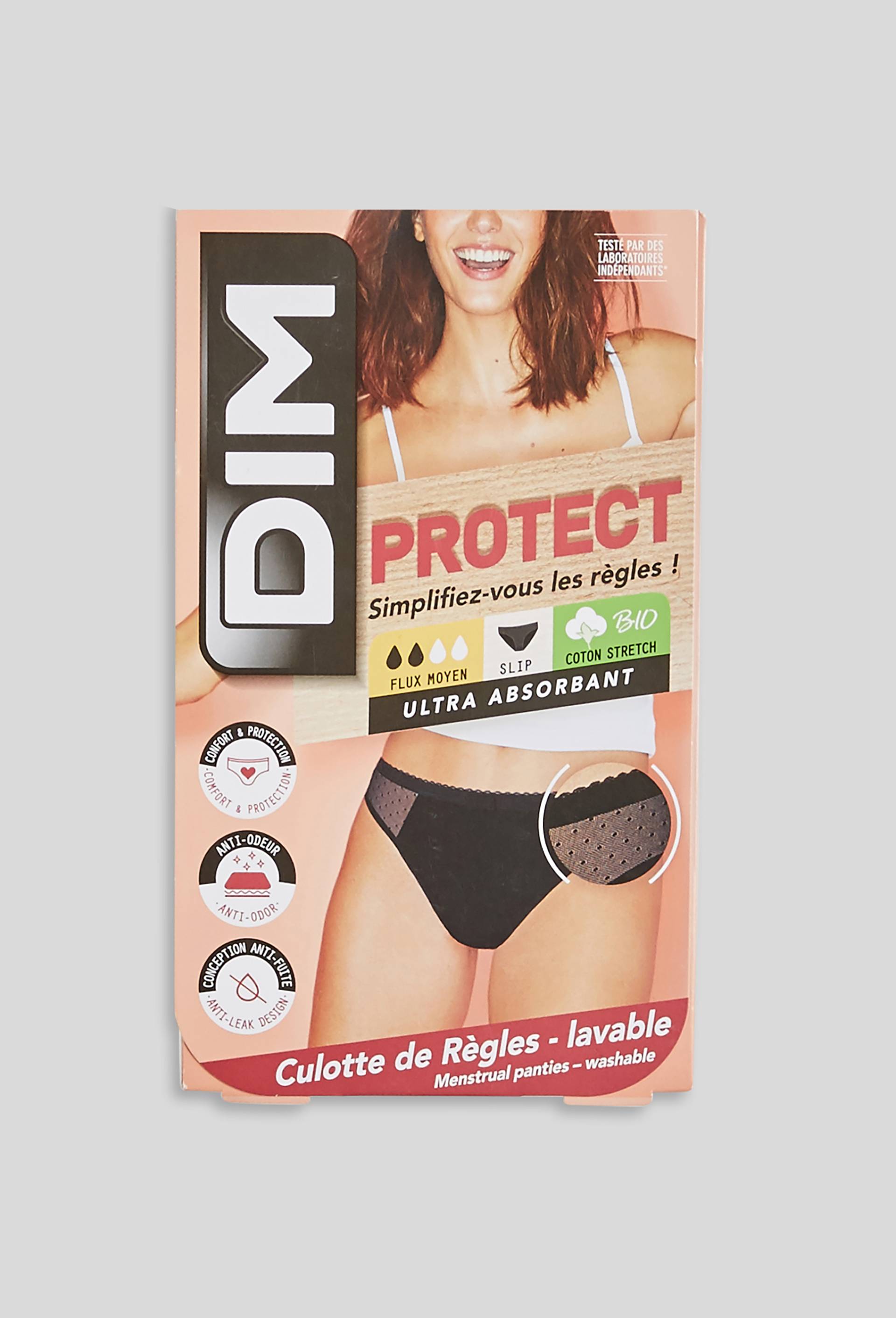 Culotte menstruelle flux moyen plumetis DIM PROTECT en coton BIO, Noir, large image number 0