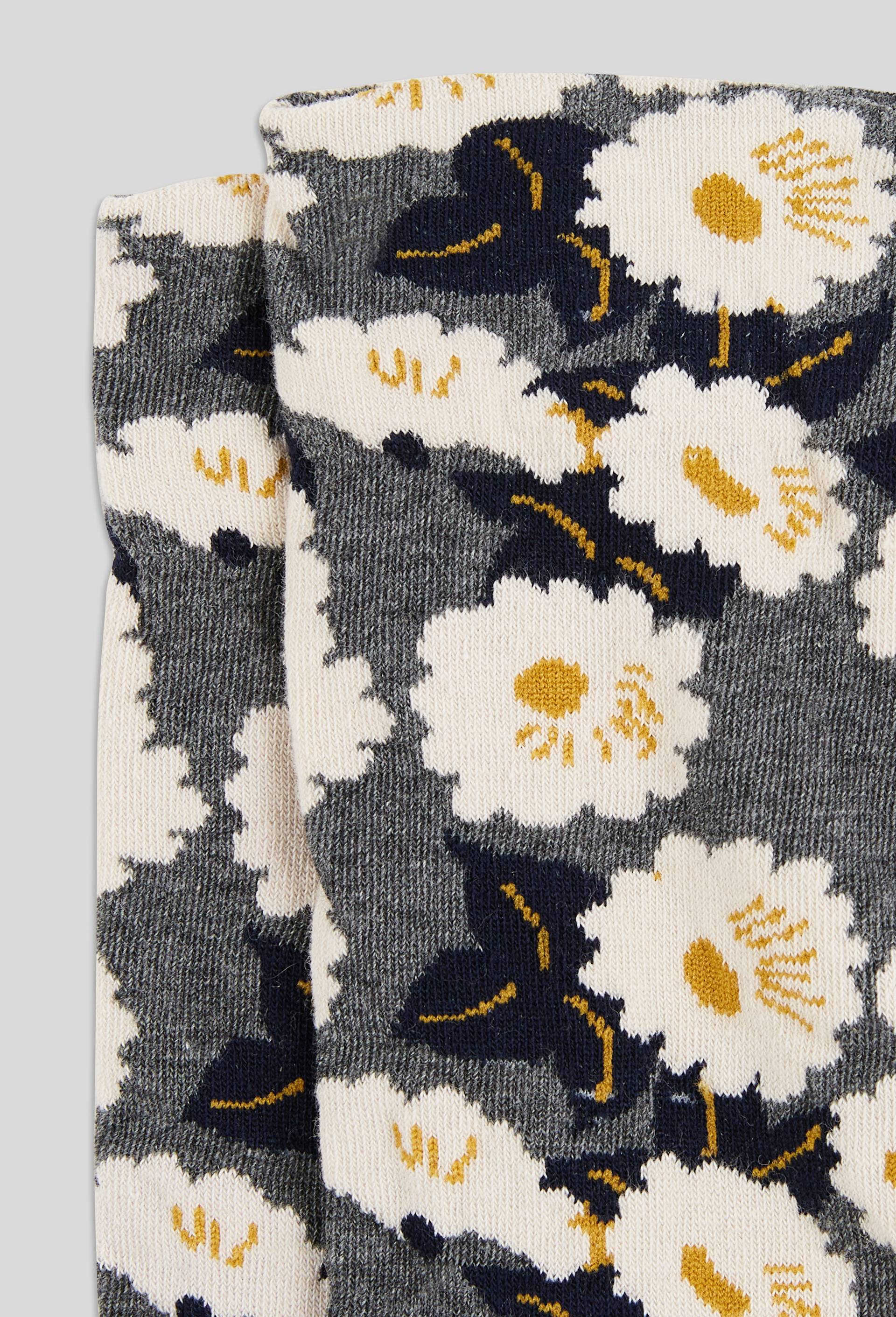 Paire de chaussettes fantaisie &agrave; fleurs en coton, Gris, large image number 1