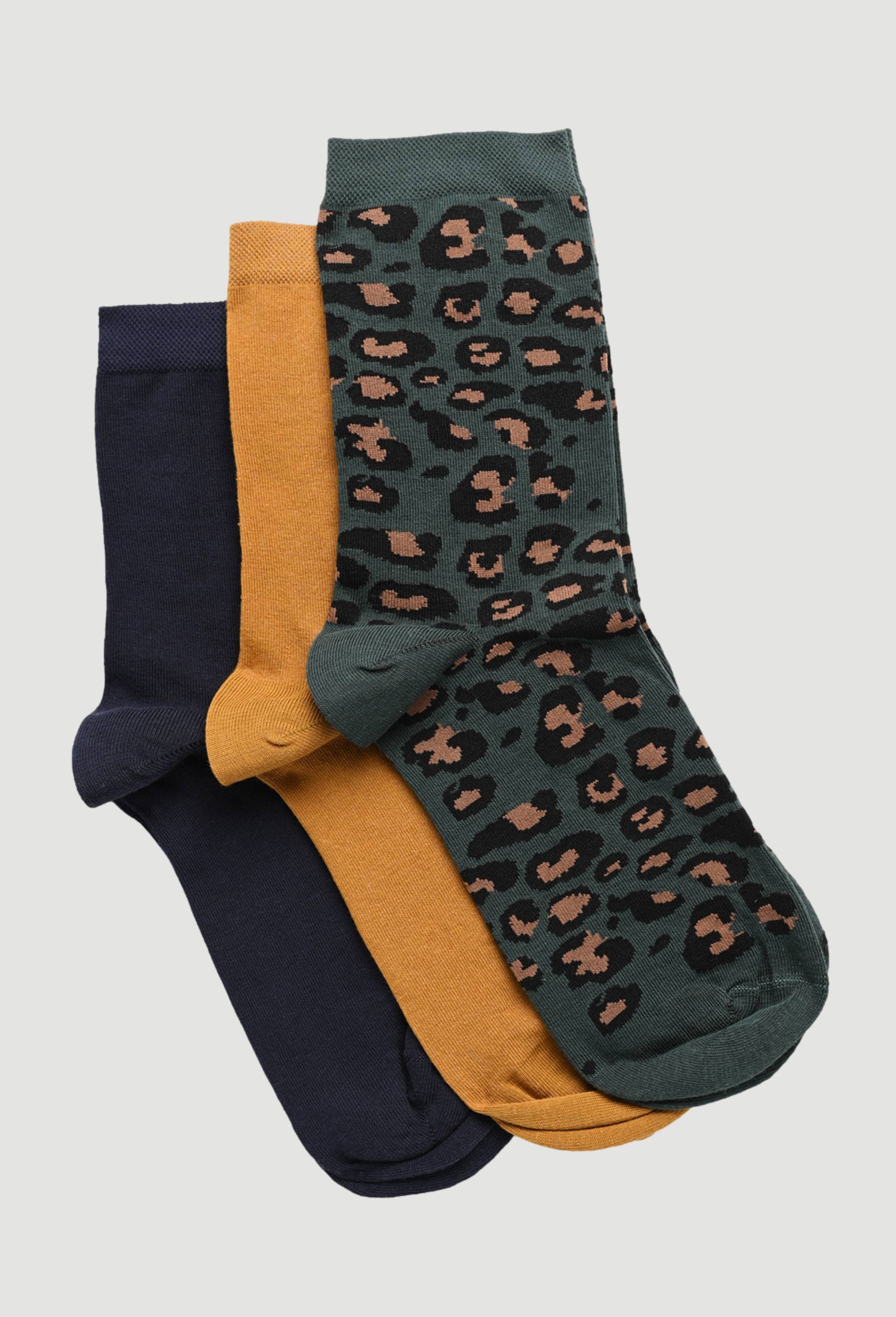 Lot de 3 paires de chaussettes fantaisie &agrave; motifs l&eacute;opard en coton, Vert fonc&eacute;, large image number 0