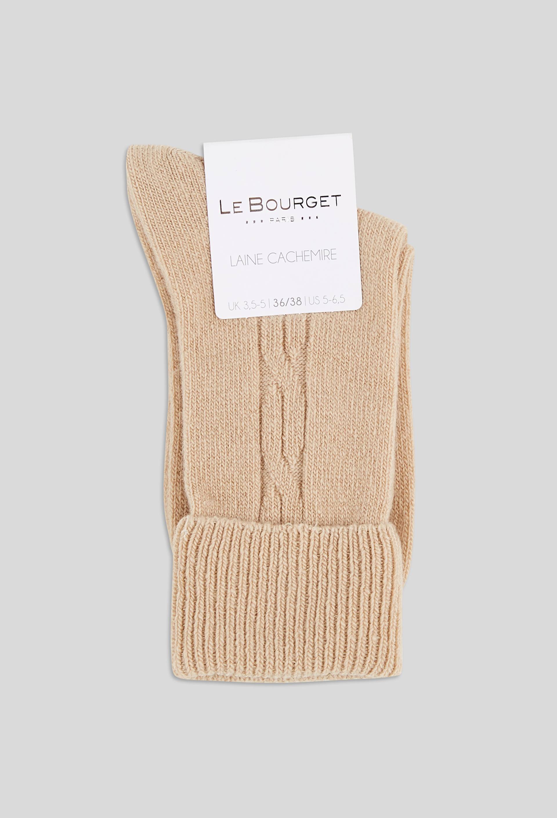 Paire de chaussettes torsad&eacute;es en laine et cachemire Le Bourget, Beige, large image number 0