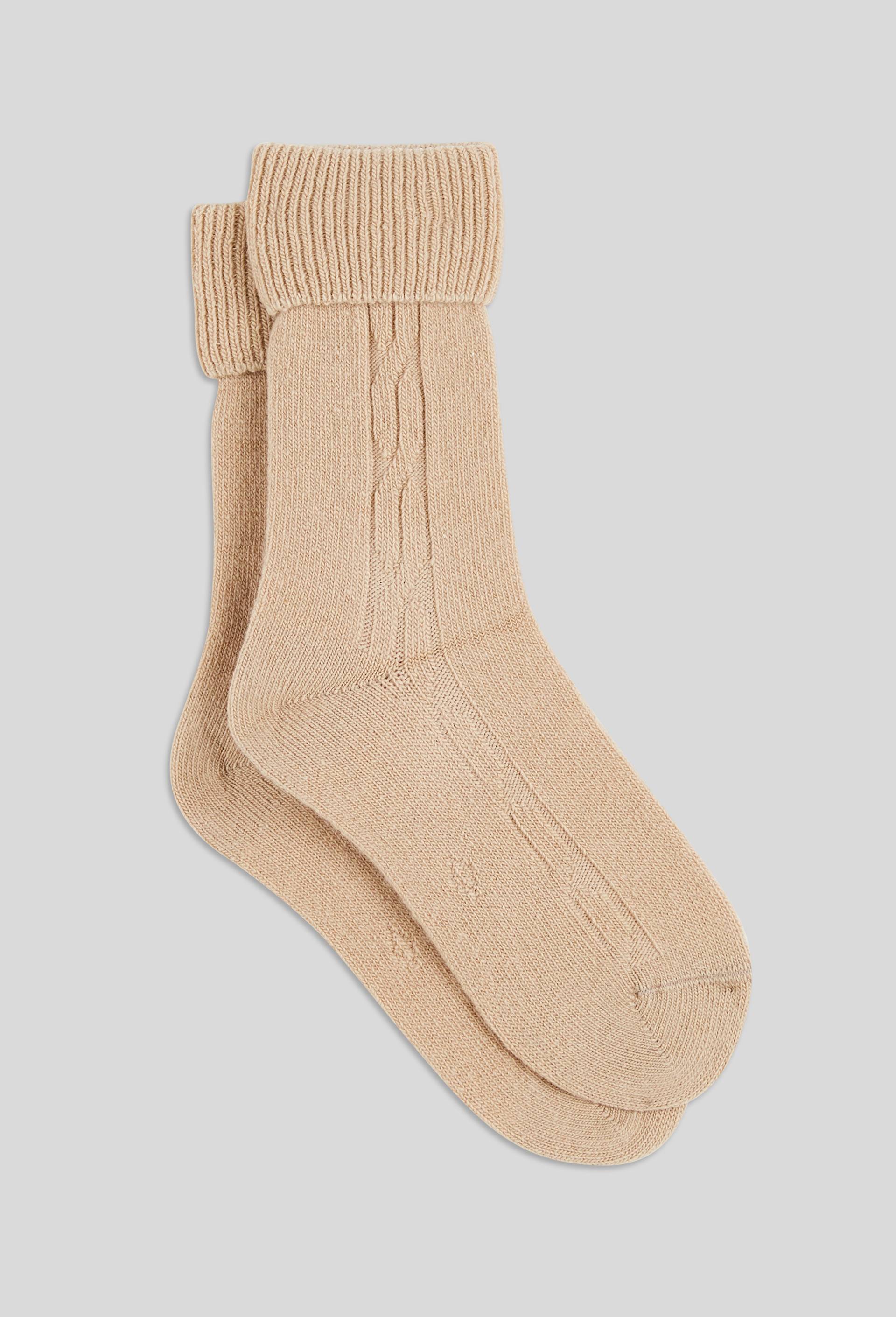Paire de chaussettes torsad&eacute;es en laine et cachemire Le Bourget, Beige, large image number 1