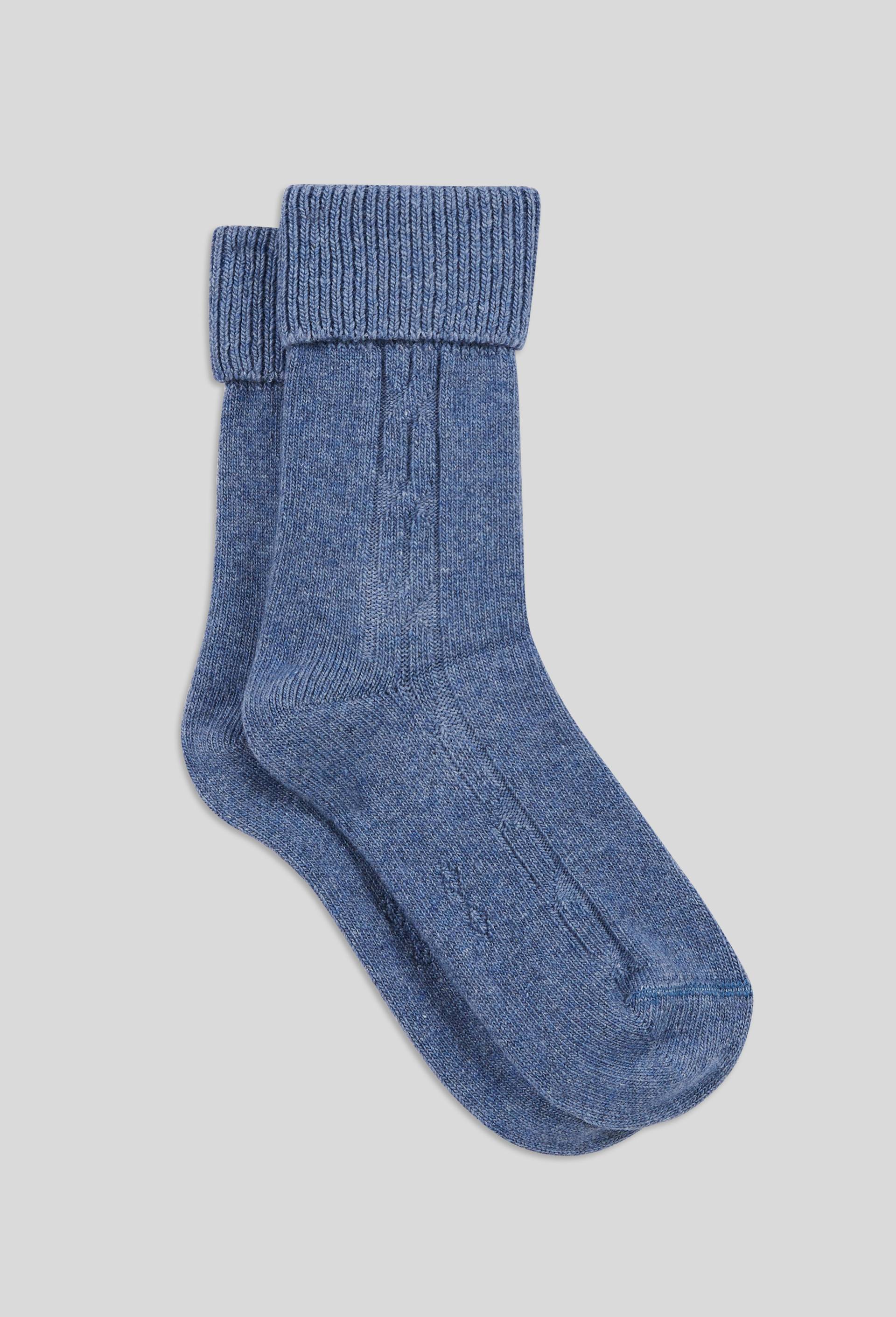 Paire de chaussettes torsad&eacute;es en laine et cachemire Le Bourget, Bleu, large image number 1.0