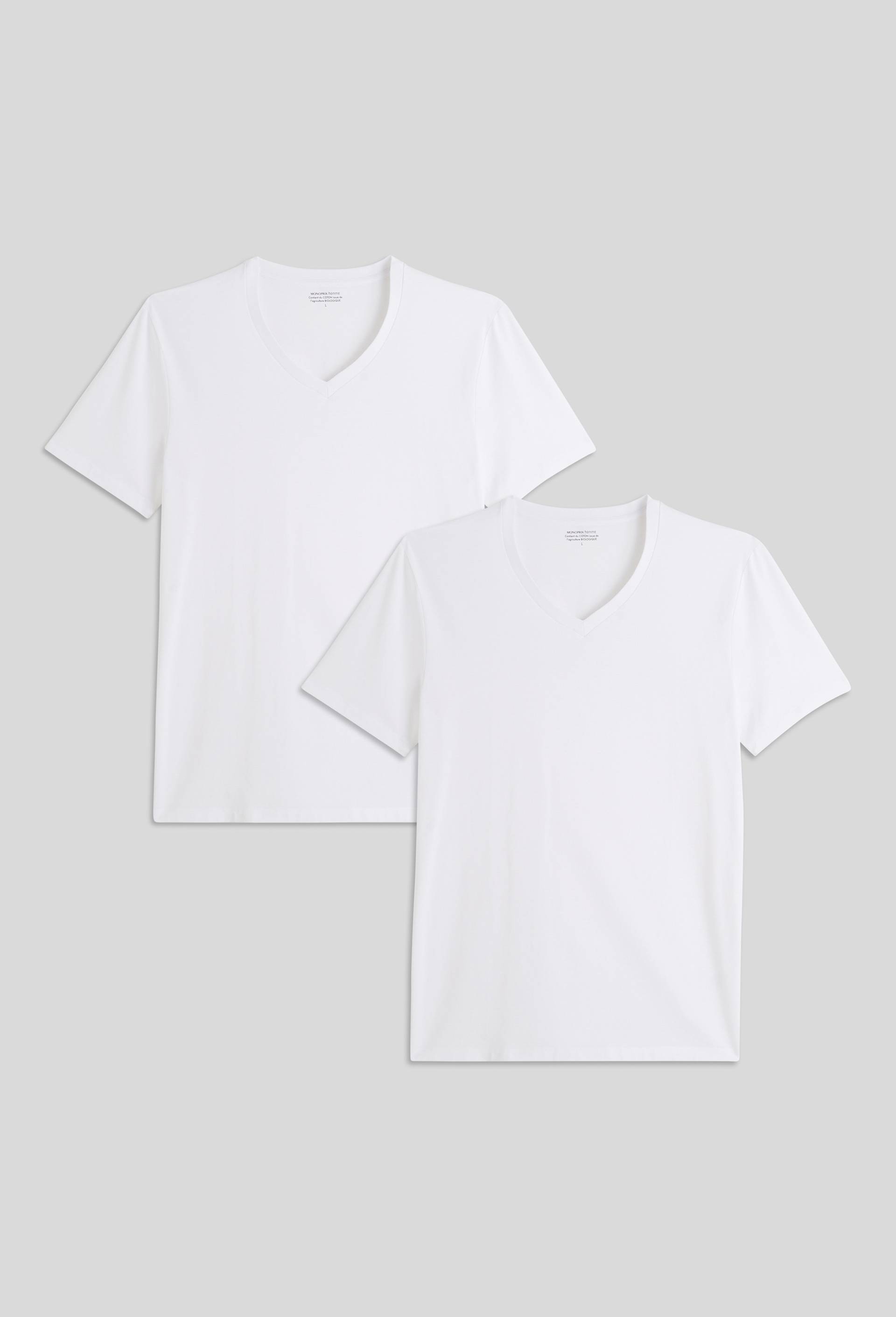 Lot de 2 t-shirts col V en coton BIO GOTS, Blanc, swatch image