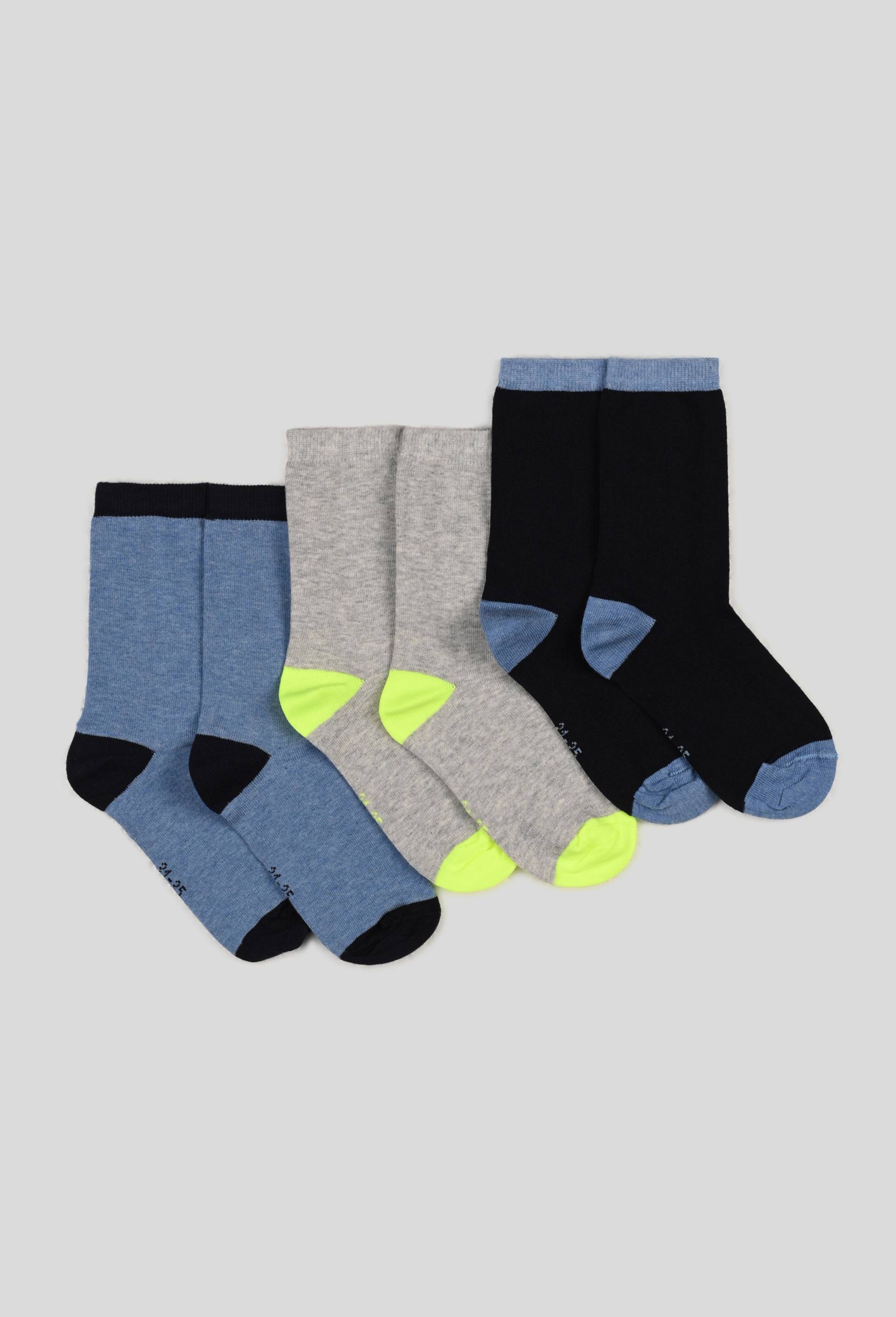 Lot de 3 paires de chaussettes bicolores contenant de coton BIO, Bleu, large image number 0