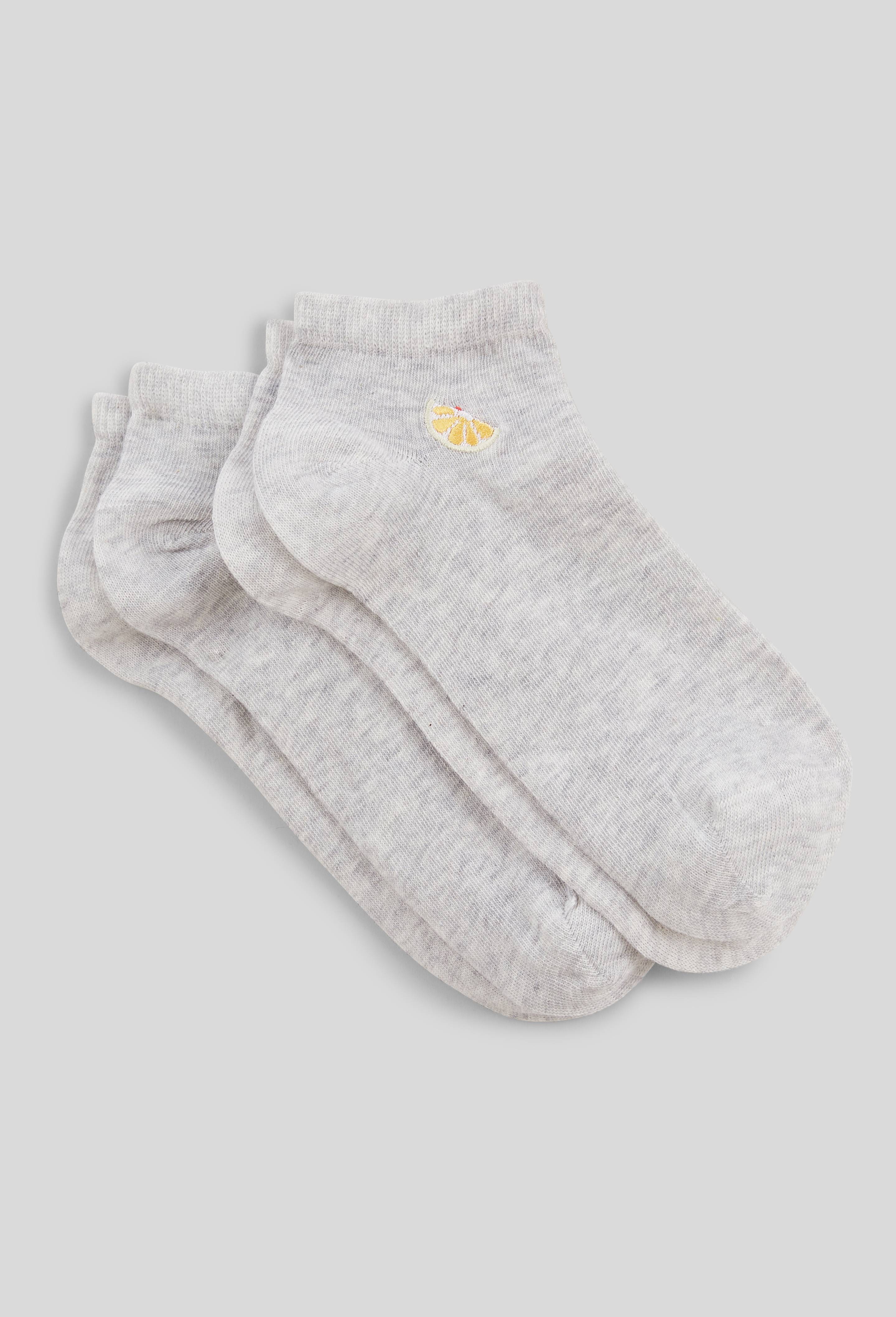 Lot de 2 paires de mini-socquettes fantaisie avec broderie citron en coton, Gris, large image number 0