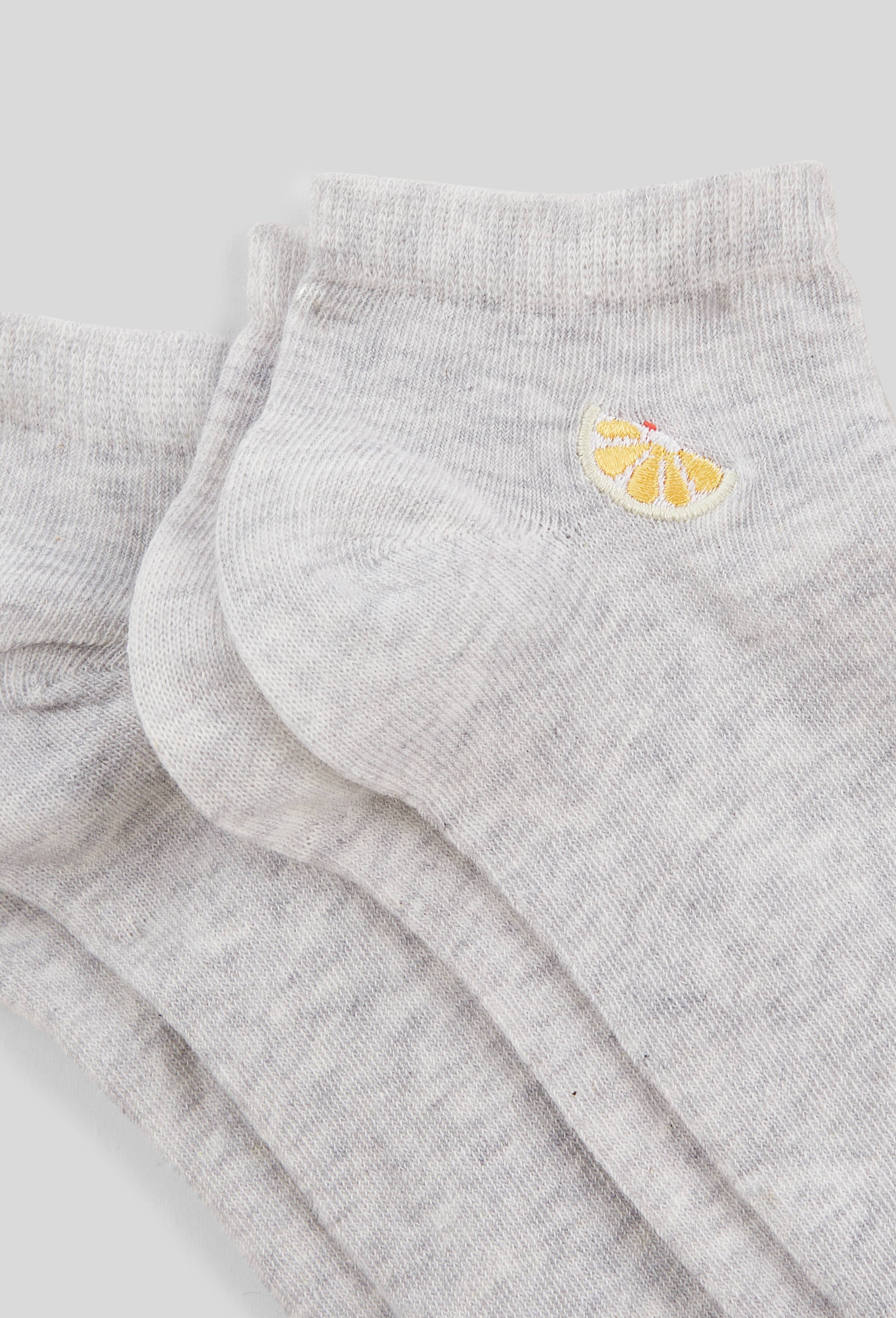 Lot de 2 paires de mini-socquettes fantaisie avec broderie citron en coton, Gris, large image number 1