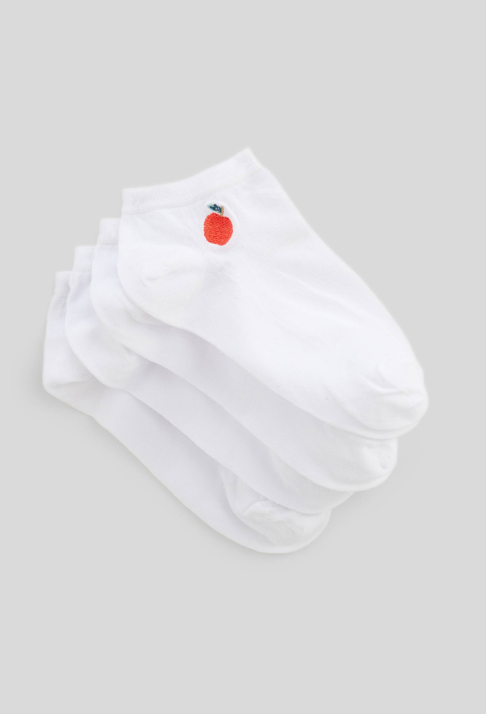 Lot de 2 paires de mini-socquettes fantaisie &agrave; broderie pomme en coton, Blanc, large image number 0