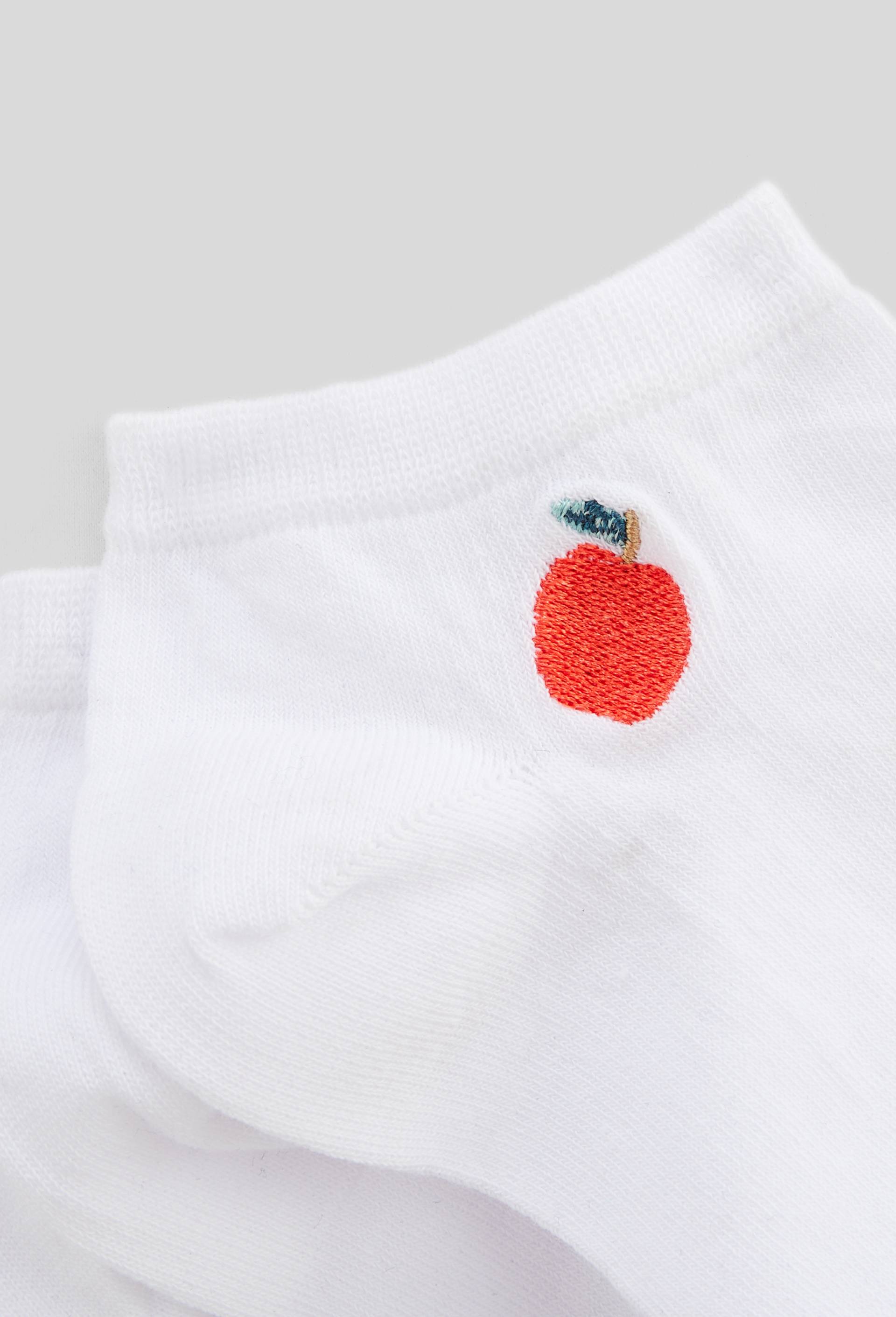 Lot de 2 paires de mini-socquettes fantaisie &agrave; broderie pomme en coton, Blanc, large image number 1
