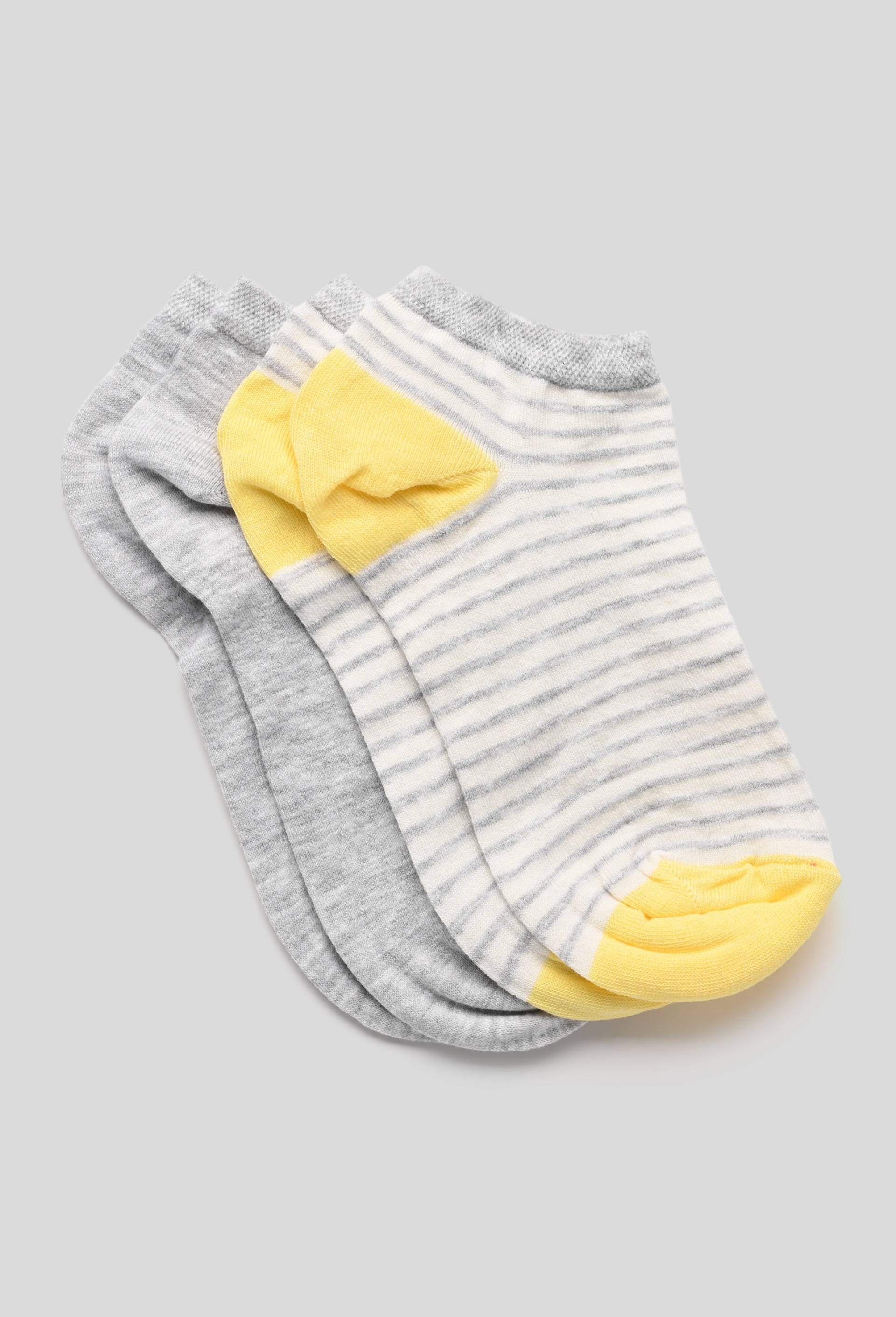 Lot de 2 paires de mini-socquettes fantaisie à rayures en fil d'écosse, Jaune, swatch image