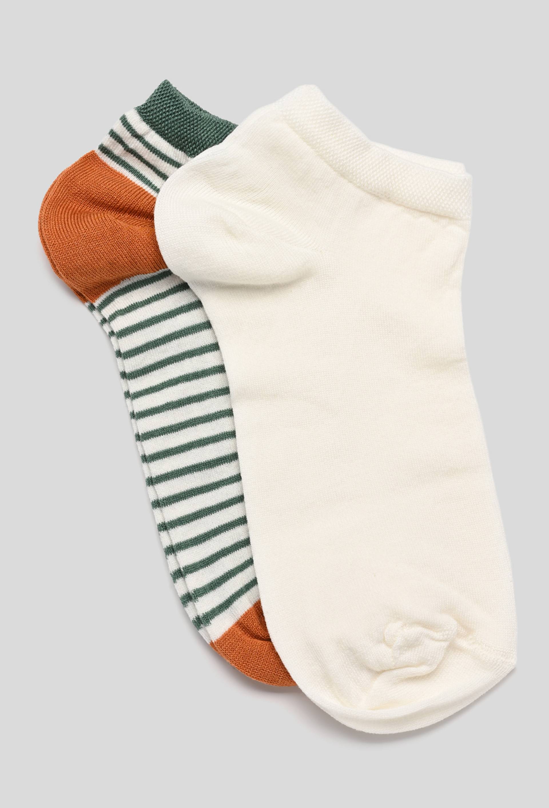 Lot de 2 paires de mini-socquettes fantaisie à rayures en fil d'écosse, Vert foncé, swatch image
