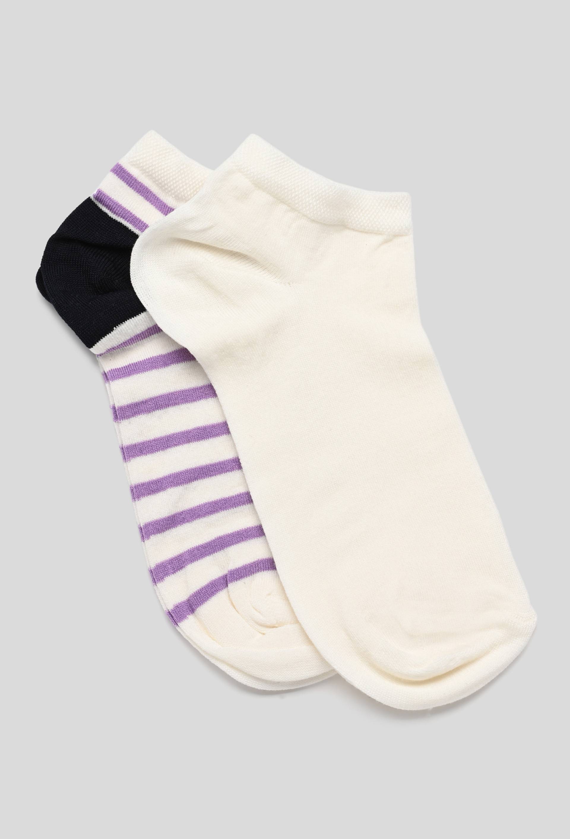 Lot de 2 paires de mini-socquettes fantaisie à rayures en fil d'écosse, Violet, swatch image