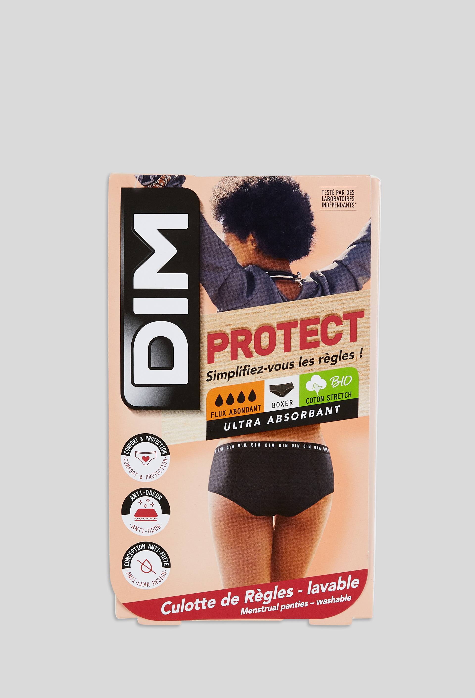 Boxer menstruel flux abondant en coton BIO DIM NOIR pour femme DIM