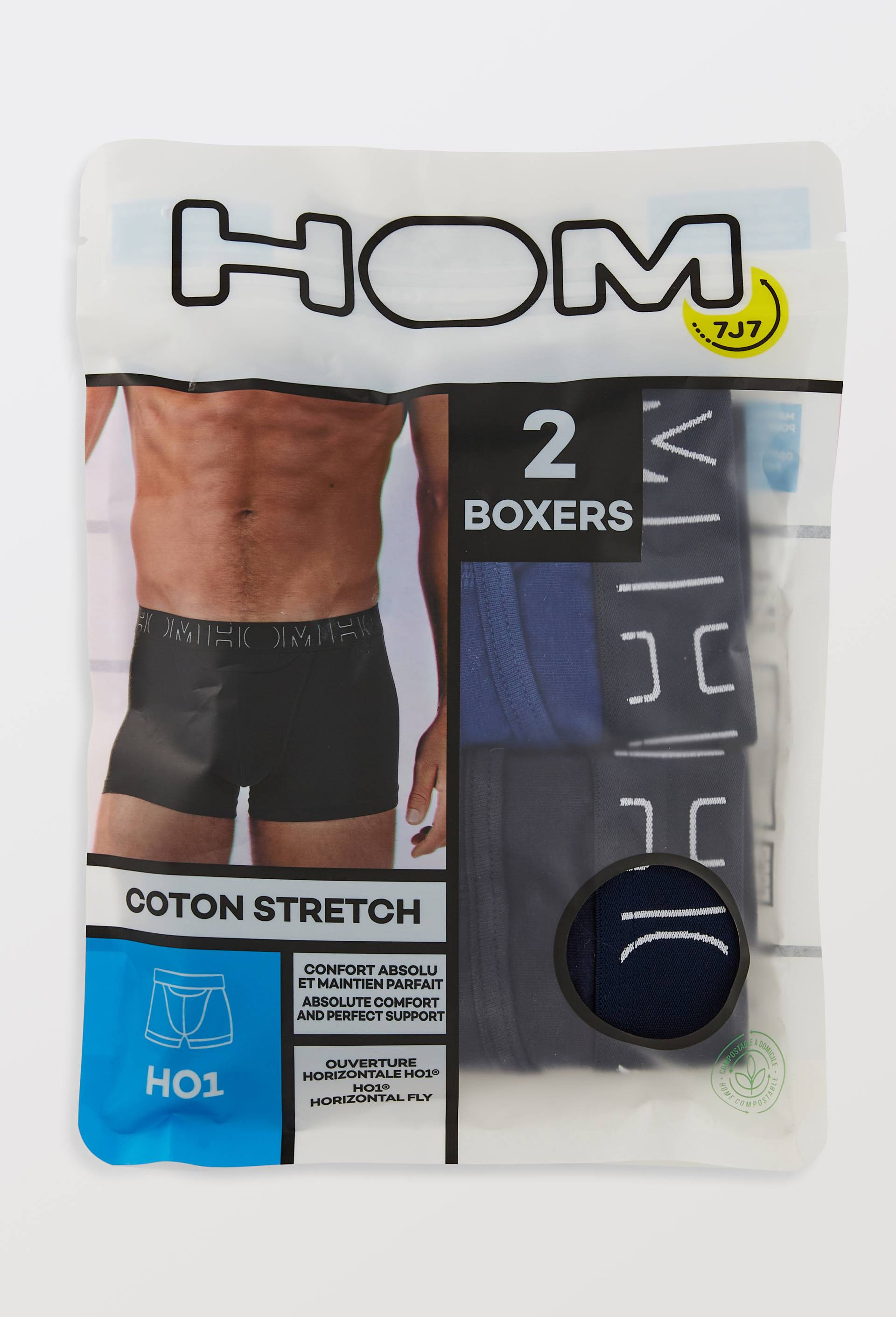 Lot de 2 boxer en coton HOM, certifi&eacute; OEKO-TEX, Bleu fonc&eacute;, large image number 2.0