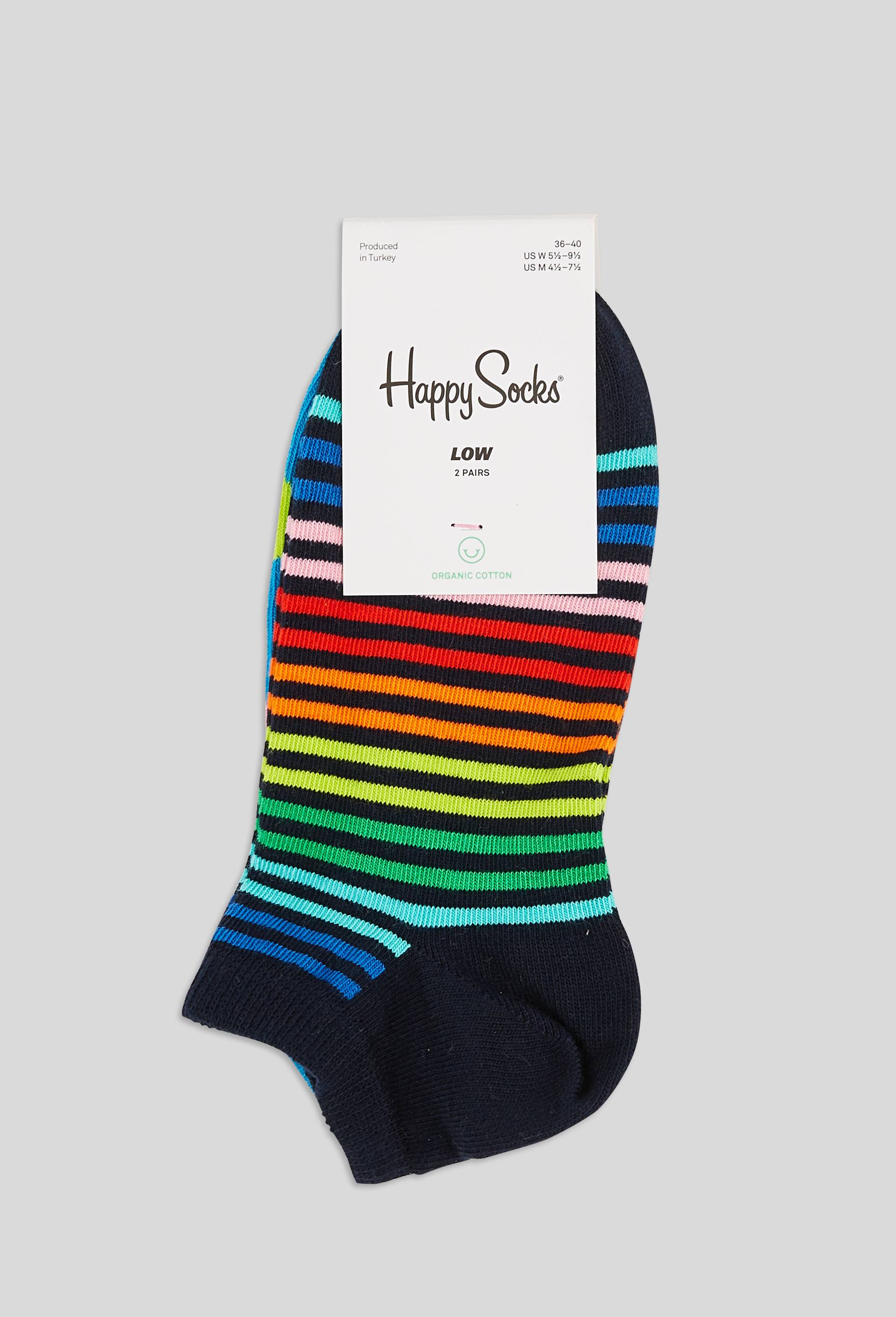 Lot de 2 paires de mini-socquettes ray&eacute;es en coton HAPPY SOCKS, Noir, large image number 0