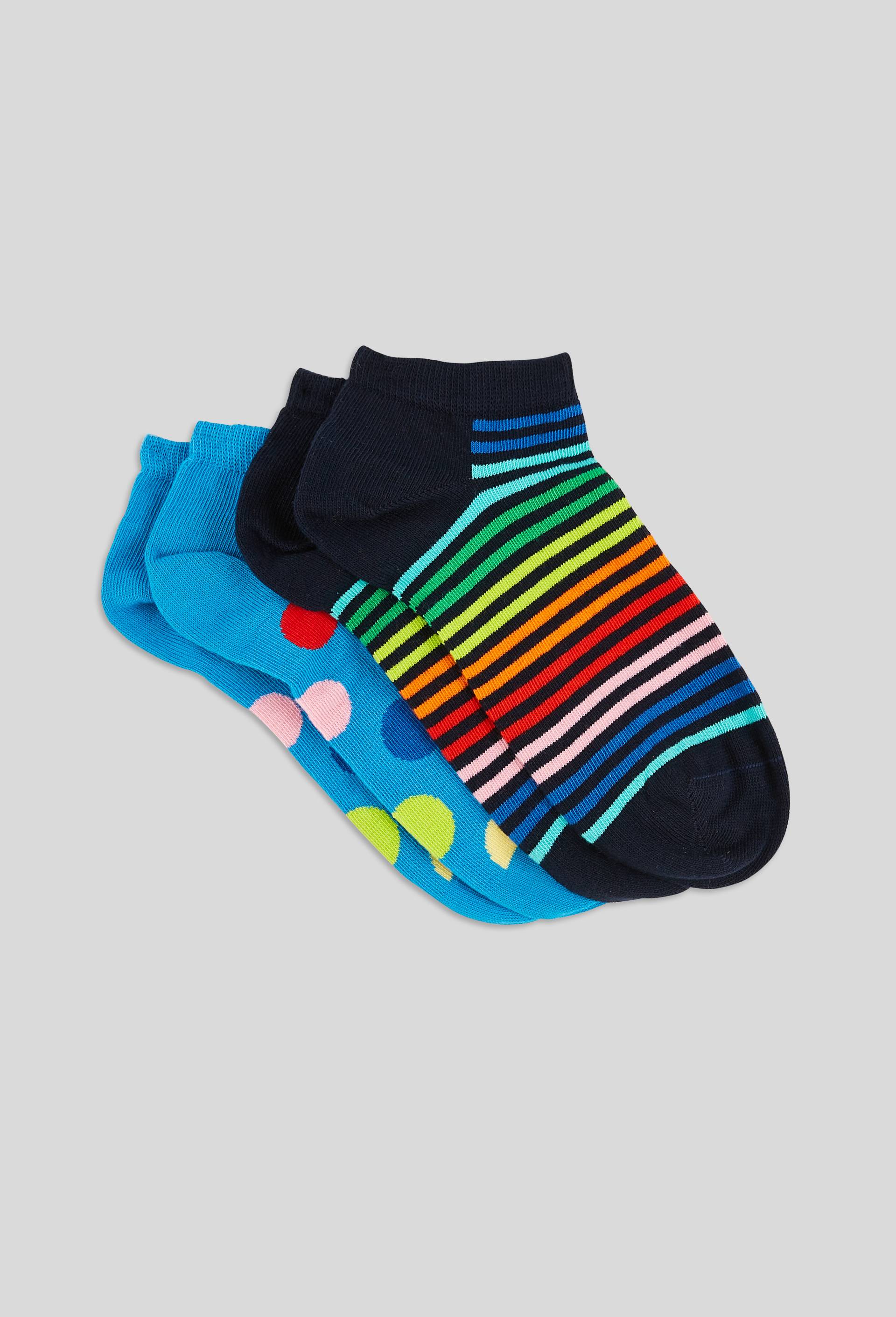 Lot de 2 paires de mini-socquettes ray&eacute;es en coton HAPPY SOCKS, Noir, large image number 1