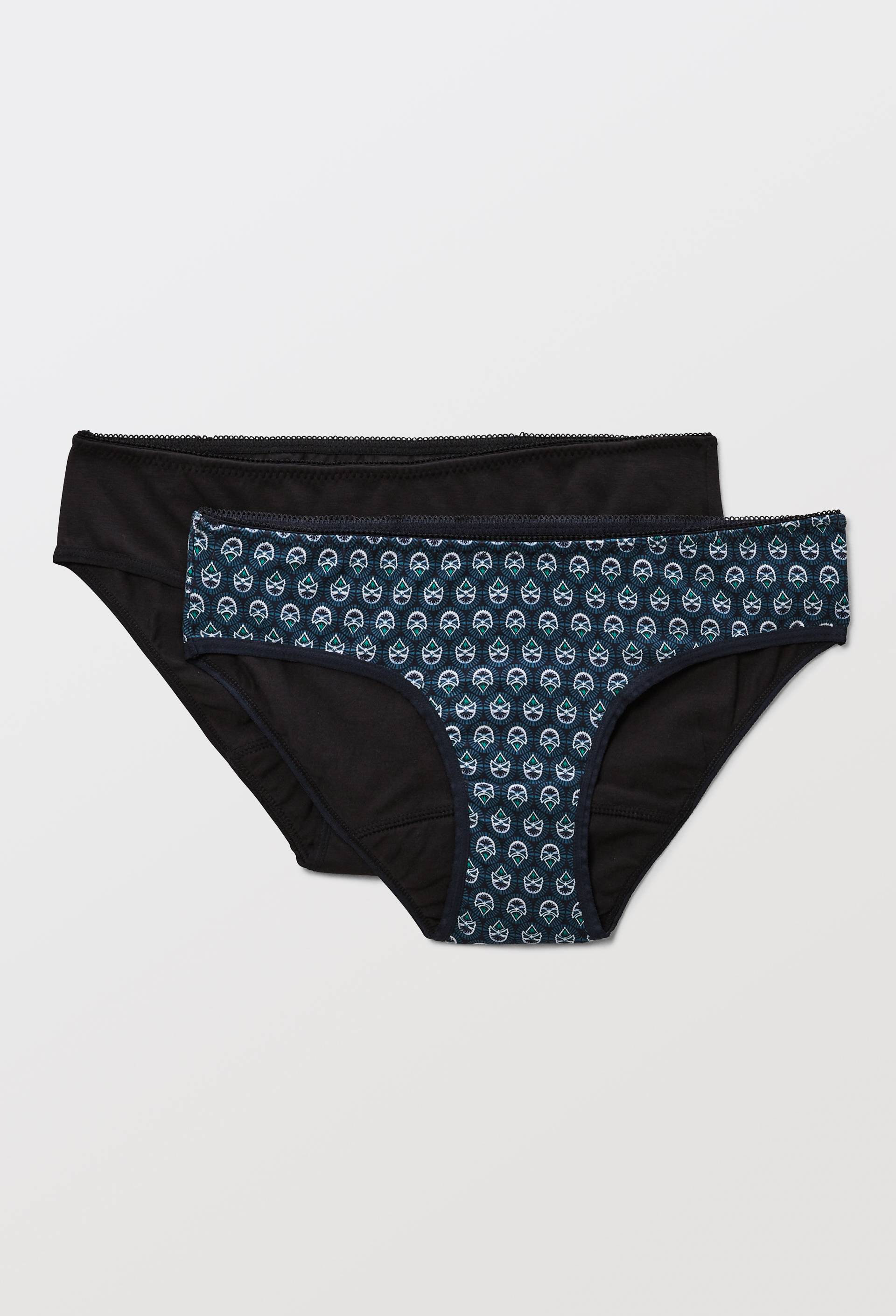 Lot de 2 culottes menstruelles imprim&eacute;e et unie contenant du coton BIO, Bleu fonc&eacute;, large image number 0.0