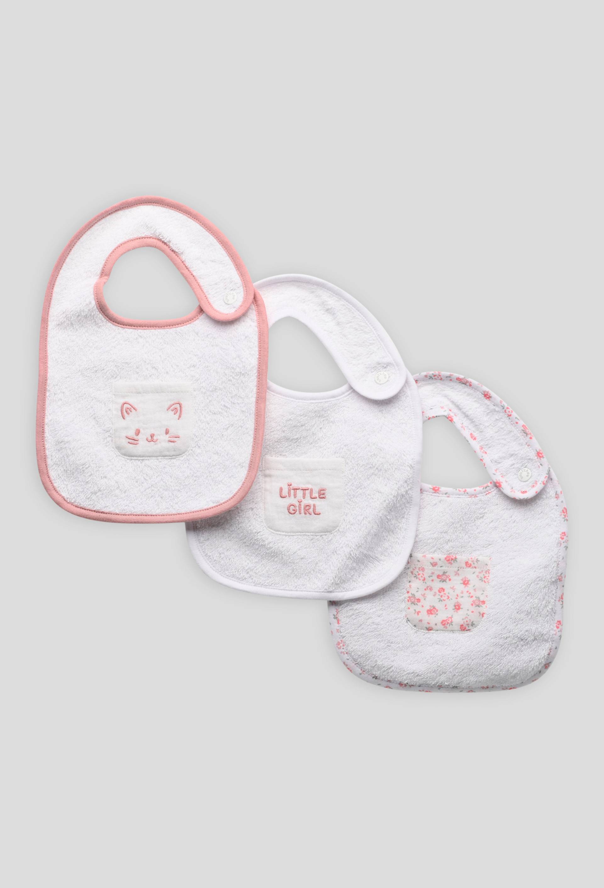 Lot de 3 bavoirs contenant du coton BIO, certifié OEKO-TEX, Rose, large image number 0.0