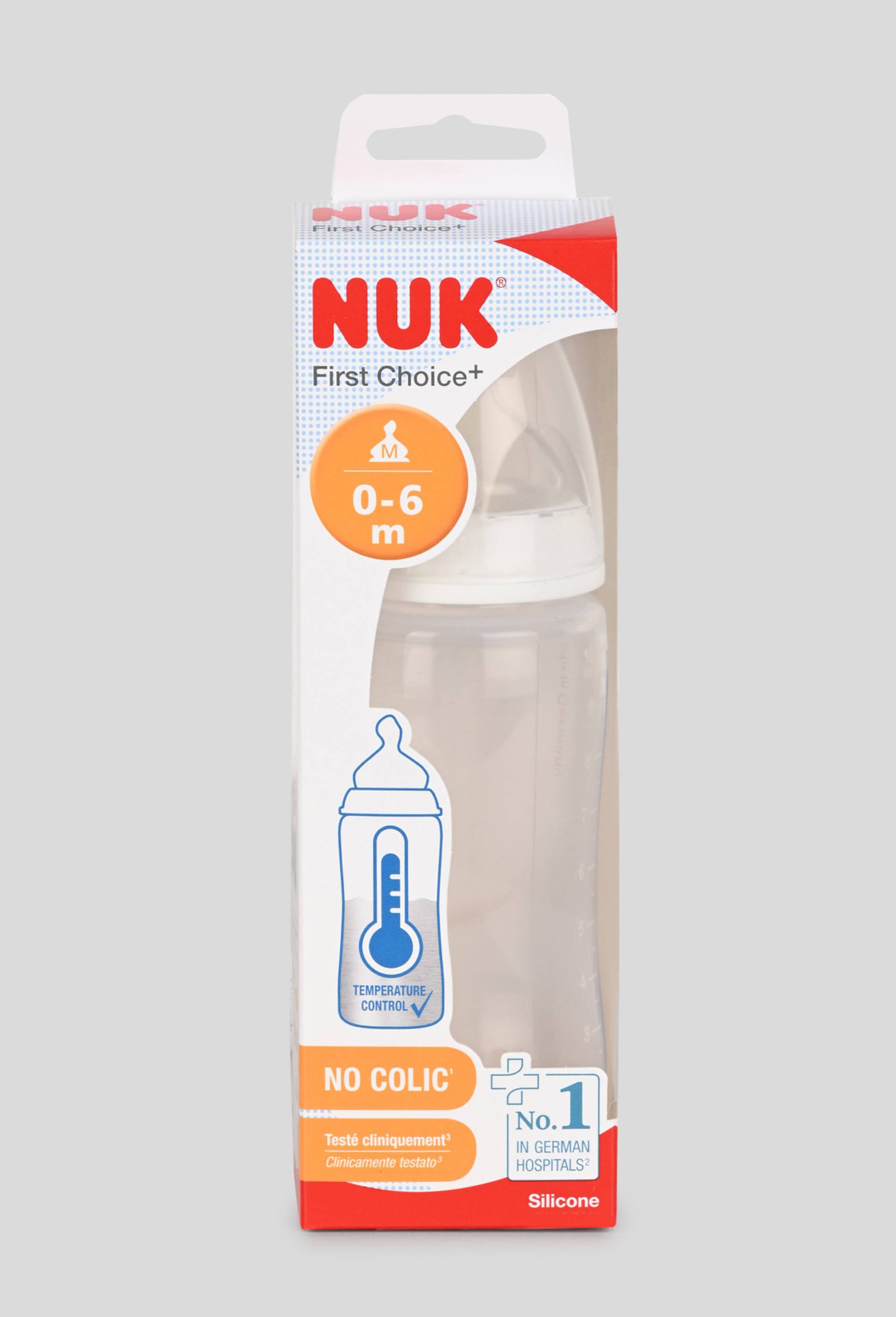 Nuk First Choice+ Biberon 0-6m D&eacute;bit M Temperature Control Blanc Coeur 300ml, Blanc, large image number 1