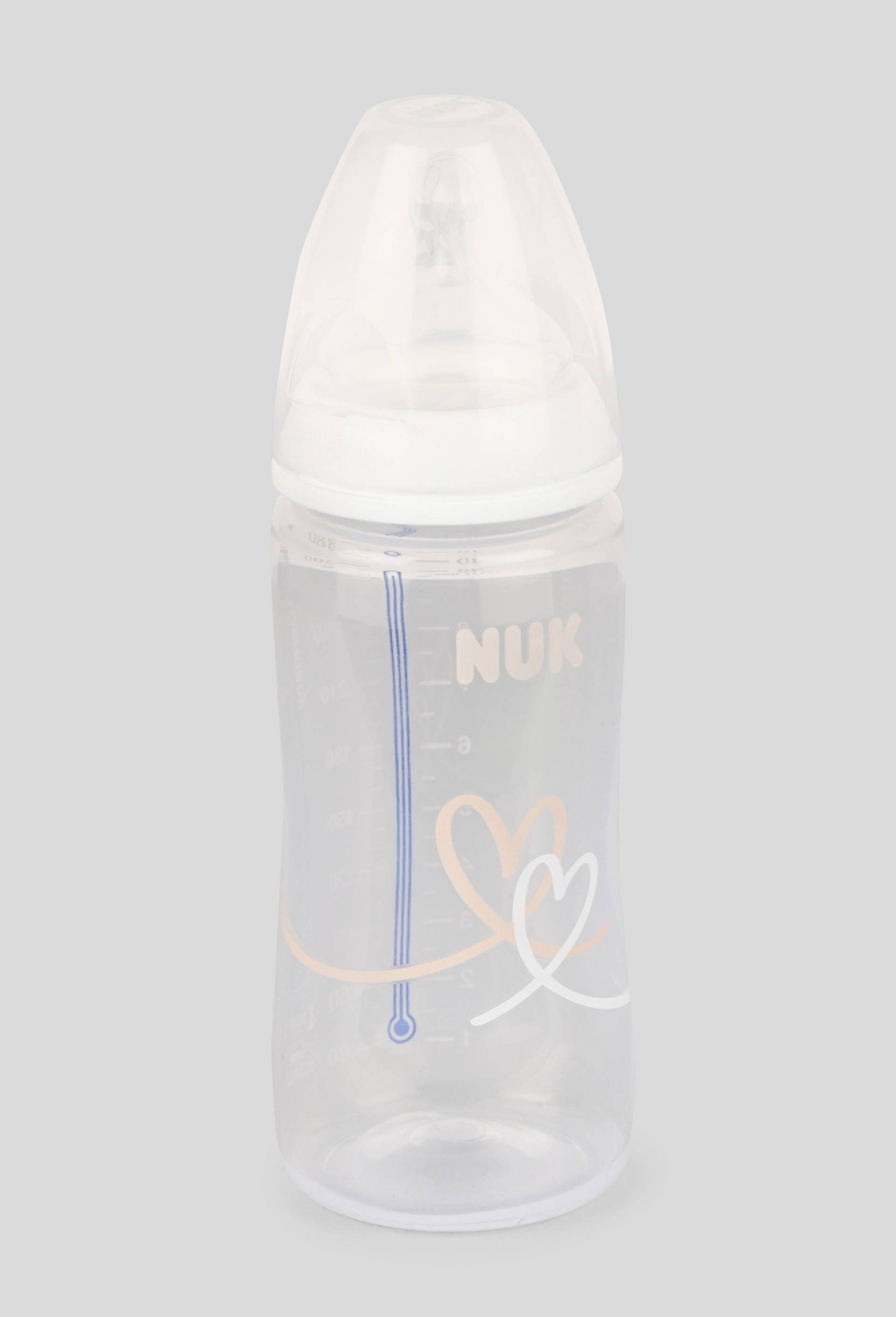 Nuk First Choice+ Biberon 0-6m D&eacute;bit M Temperature Control Blanc Coeur 300ml, Blanc, large image number 0