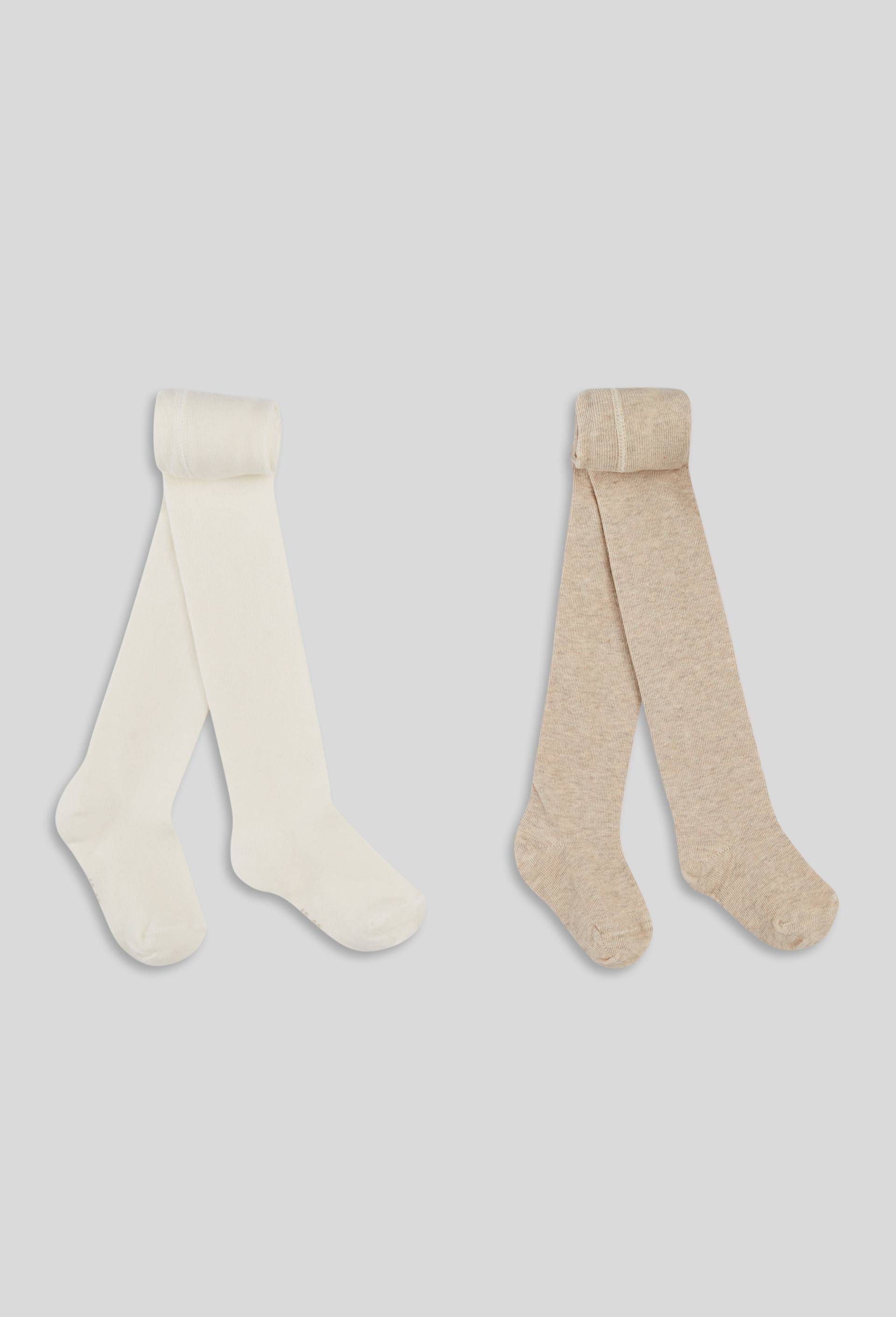 Lot de 2 paires de collants unis contenant du coton BIO, Brun clair, large image number 0.0