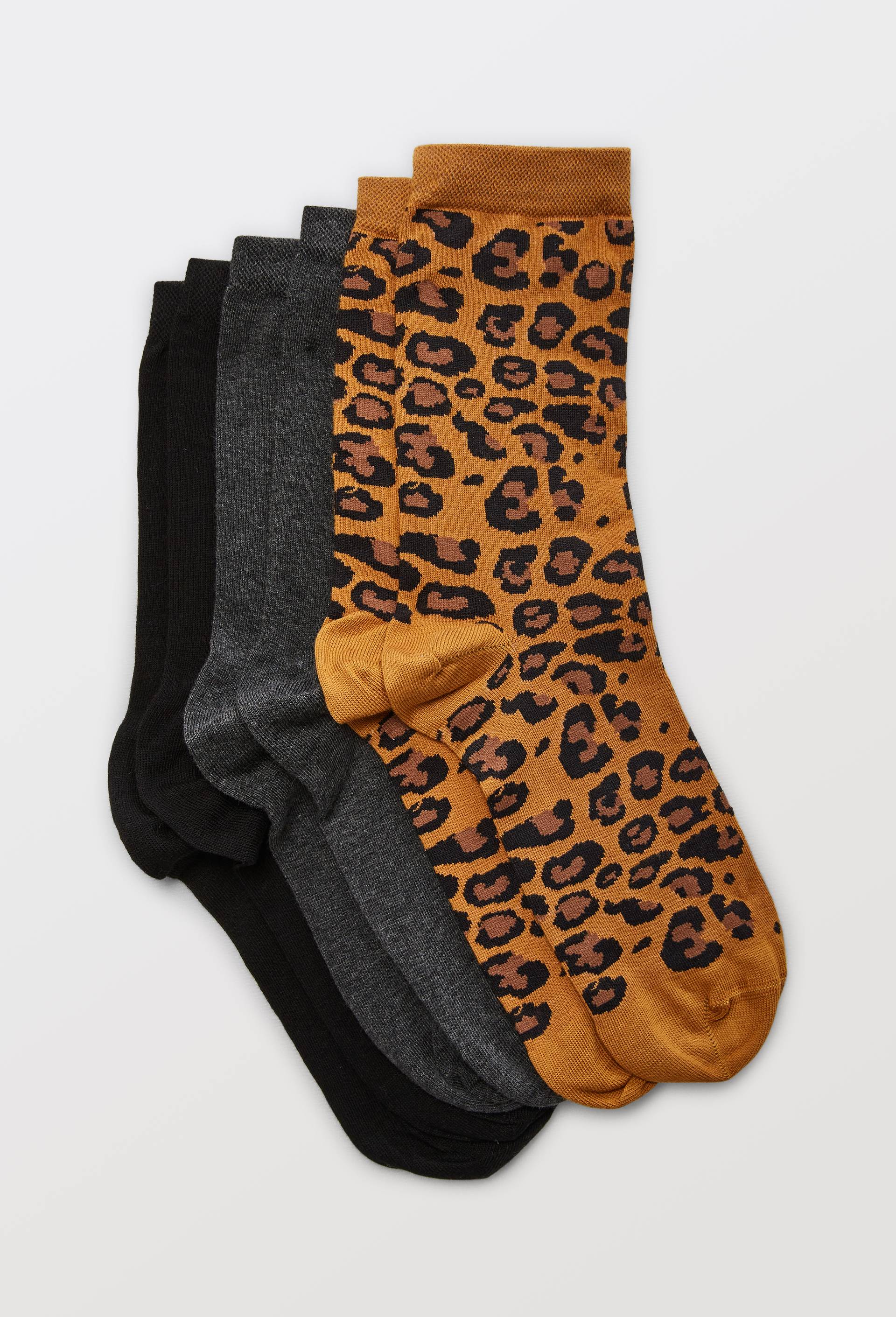 Lot de 3 paires de chaussettes fantaisie &agrave; motifs l&eacute;opard en coton, Brun clair, large image number 2