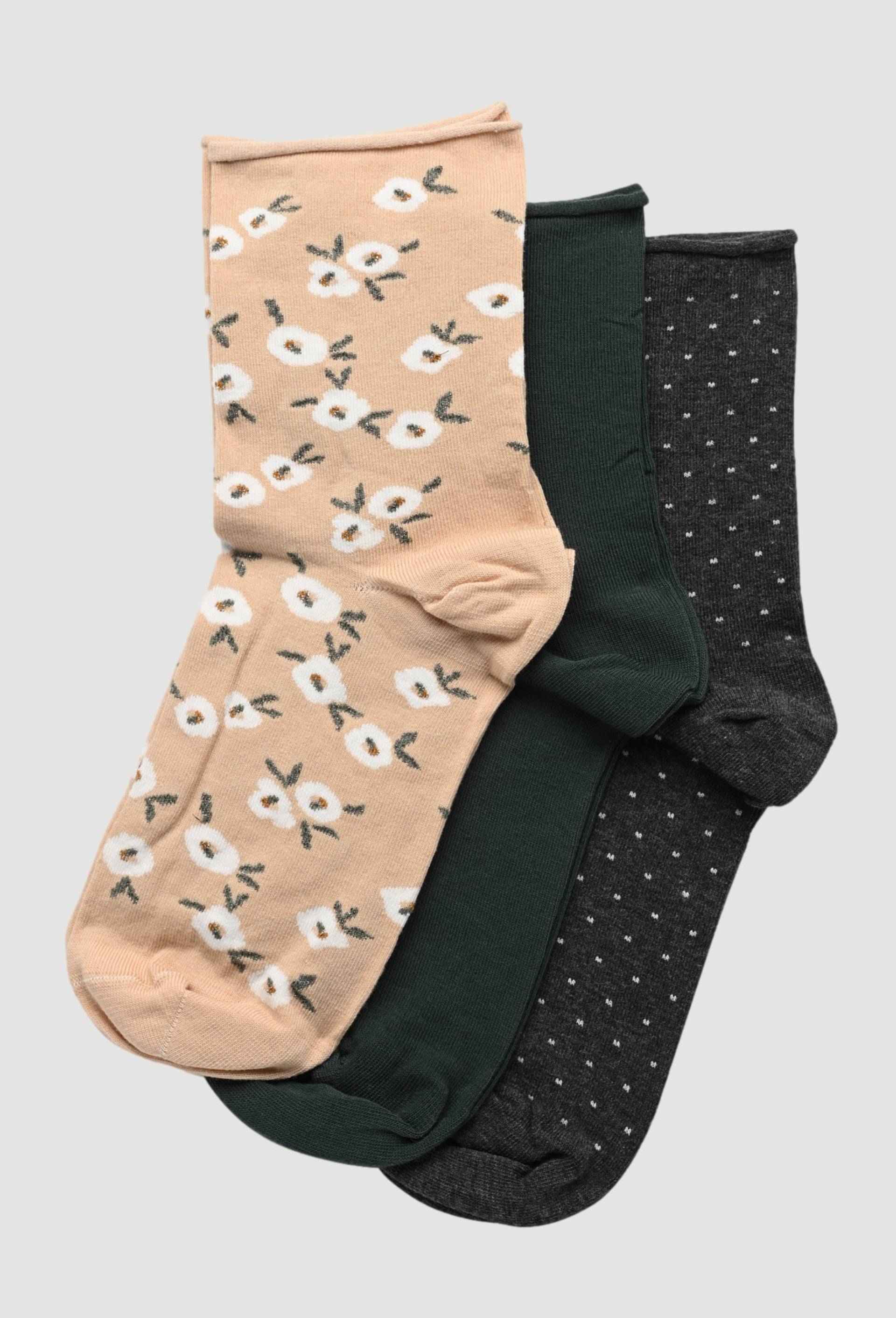 Lot de 3 paires de chaussettes en coton à fleurs, Beige, large image number 1.0