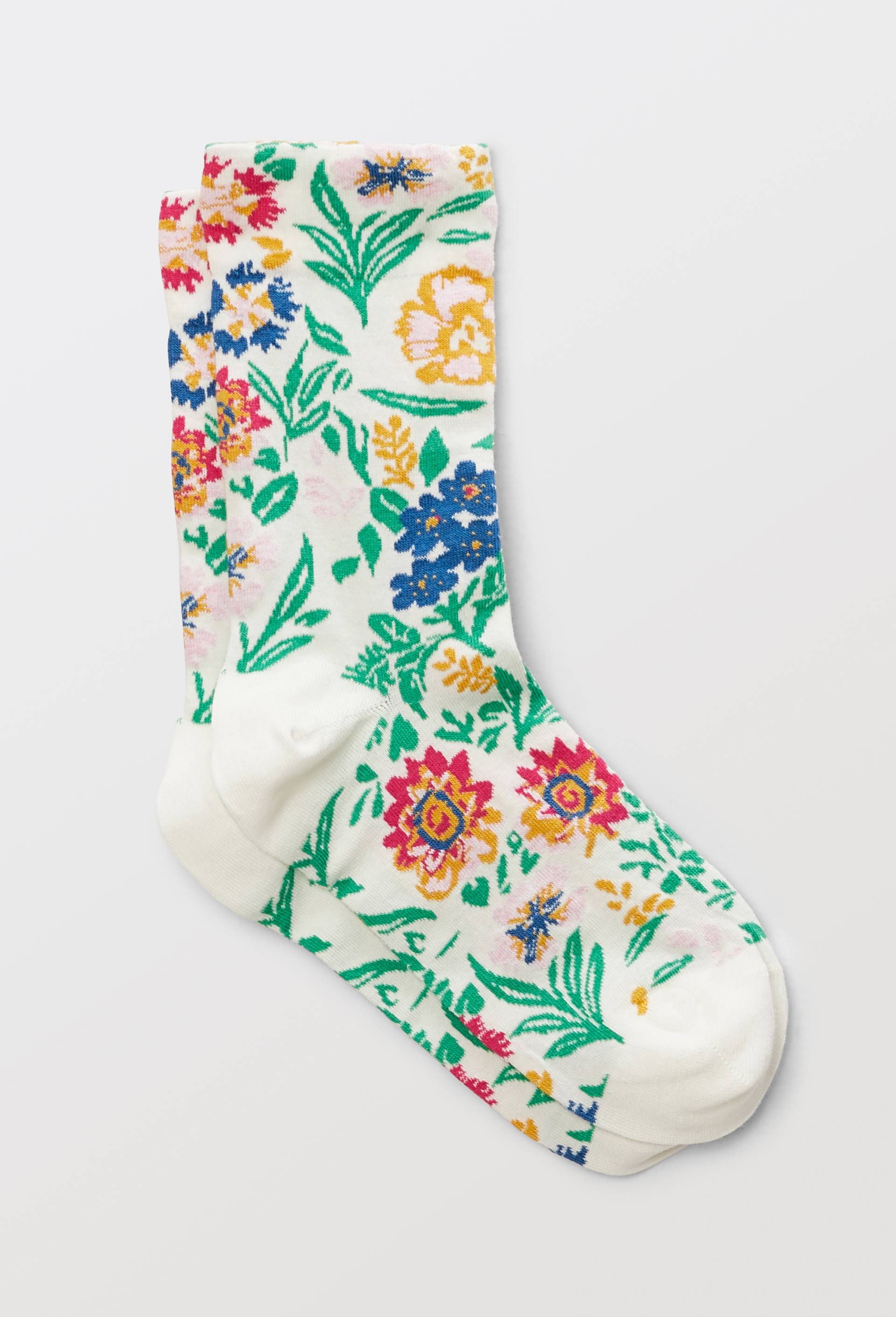Paire de chaussettes fantaisie &agrave; fleurs en coton, Ecru, large image number 0