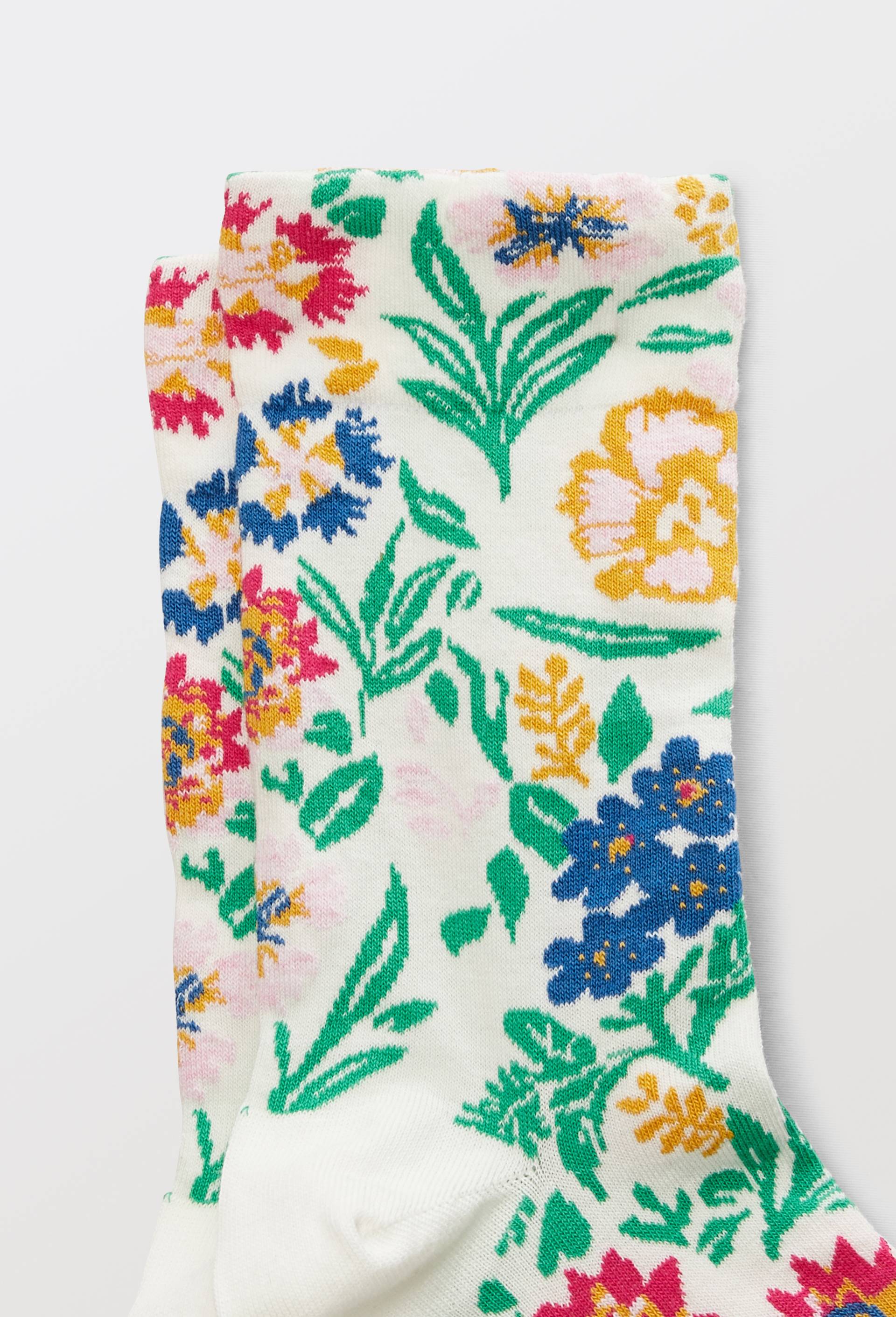 Paire de chaussettes fantaisie &agrave; fleurs en coton, Ecru, large image number 1