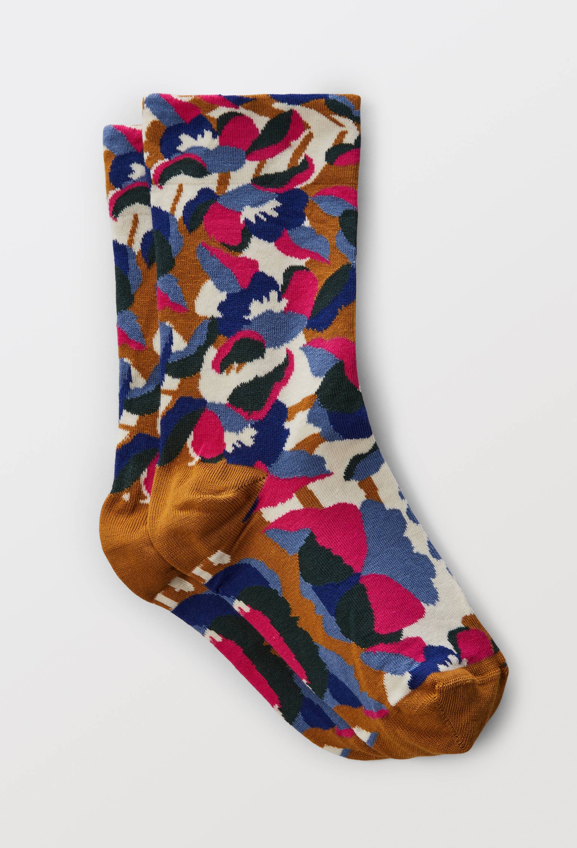 Paire de chaussettes &agrave; fleurs en coton PREMIUM, Brun clair, large image number 0.0