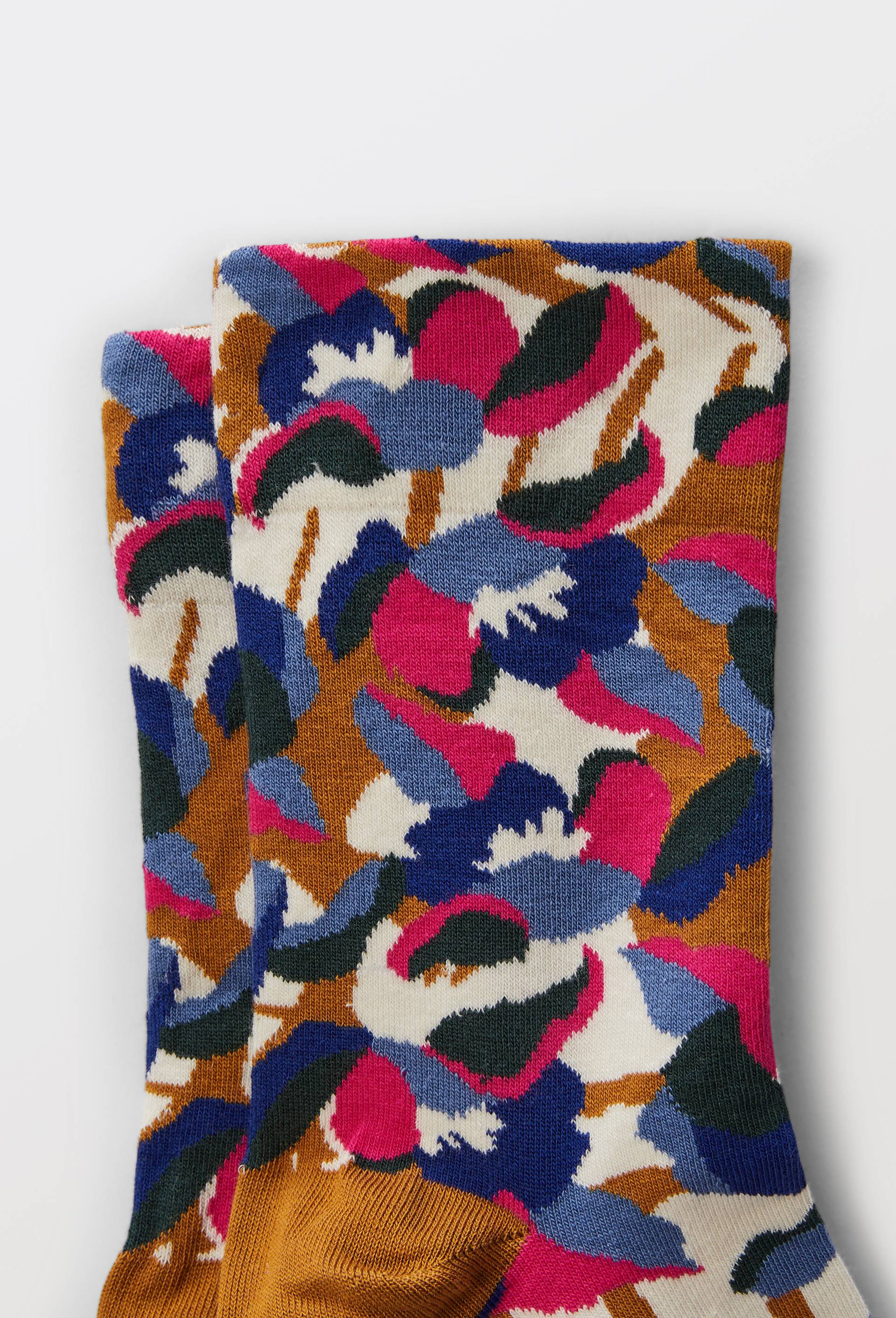 Paire de chaussettes &agrave; fleurs en coton PREMIUM, Brun clair, large image number 1