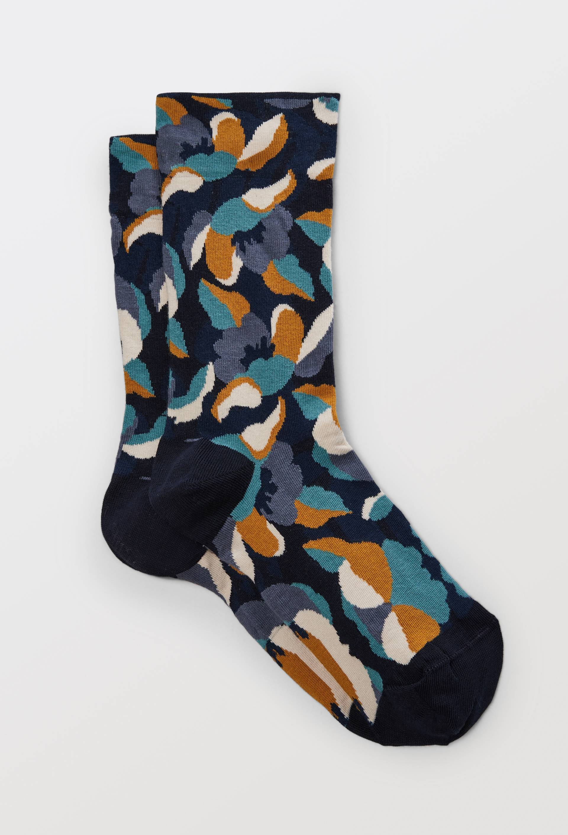 Paire de chaussettes &agrave; fleurs en coton PREMIUM, Bleu fonc&eacute;, large image number 0