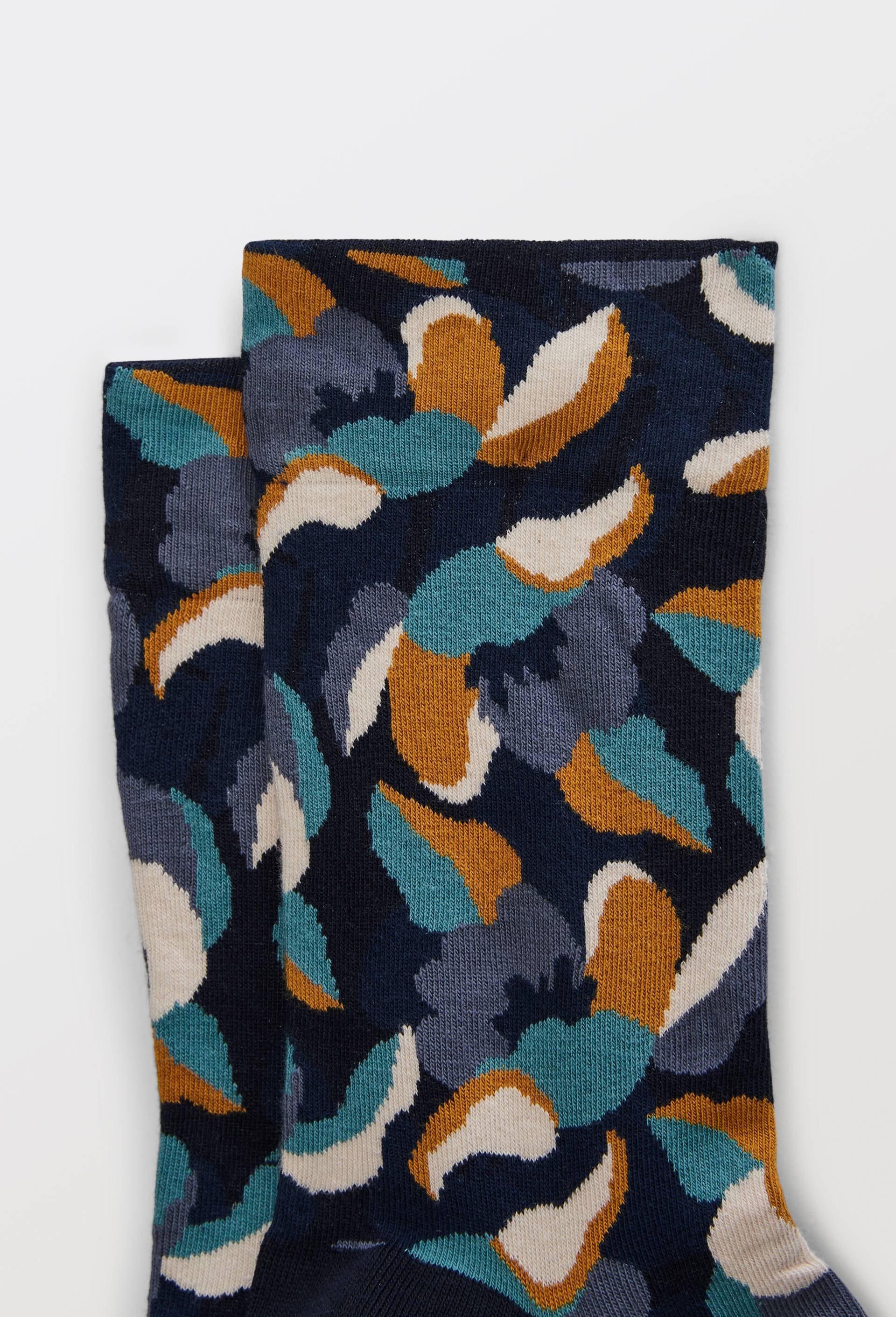 Paire de chaussettes &agrave; fleurs en coton PREMIUM, Bleu fonc&eacute;, large image number 1.0