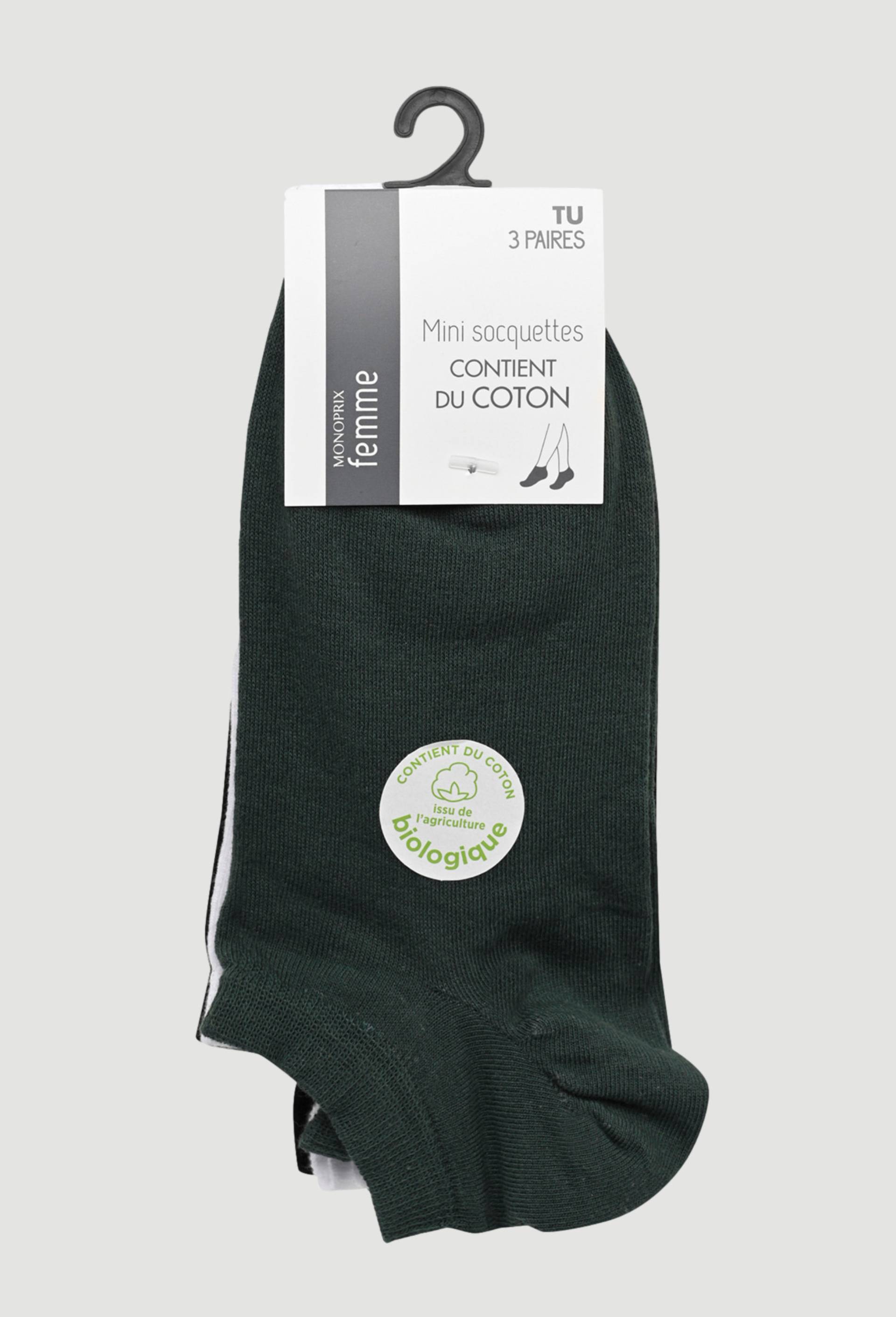 Lot de 3 paires de mini-socquettes en coton, Vert foncé, large image number 0