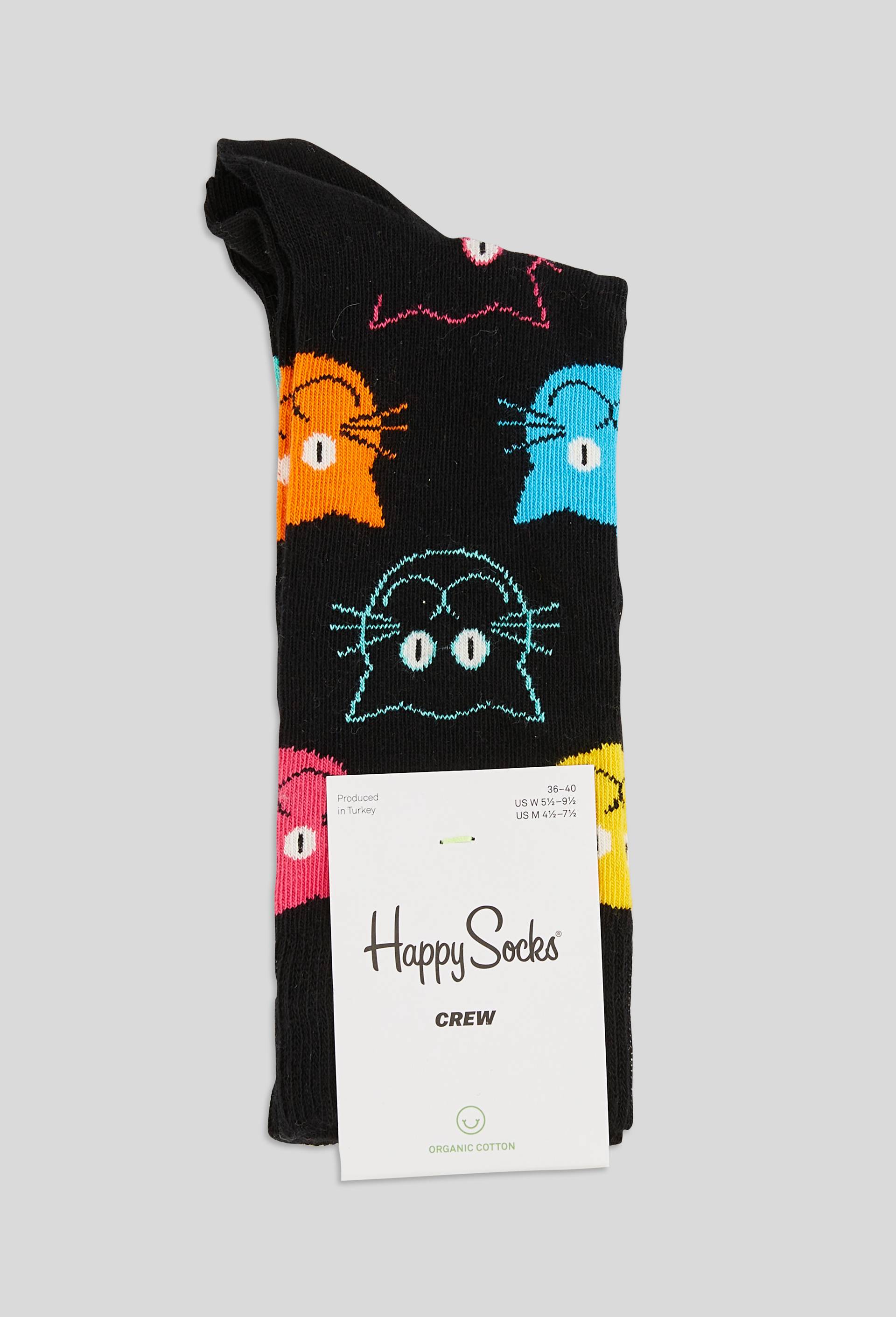 Paire de chaussettes &agrave; motifs chat en coton HAPPY SOCKS, Noir, large image number 0