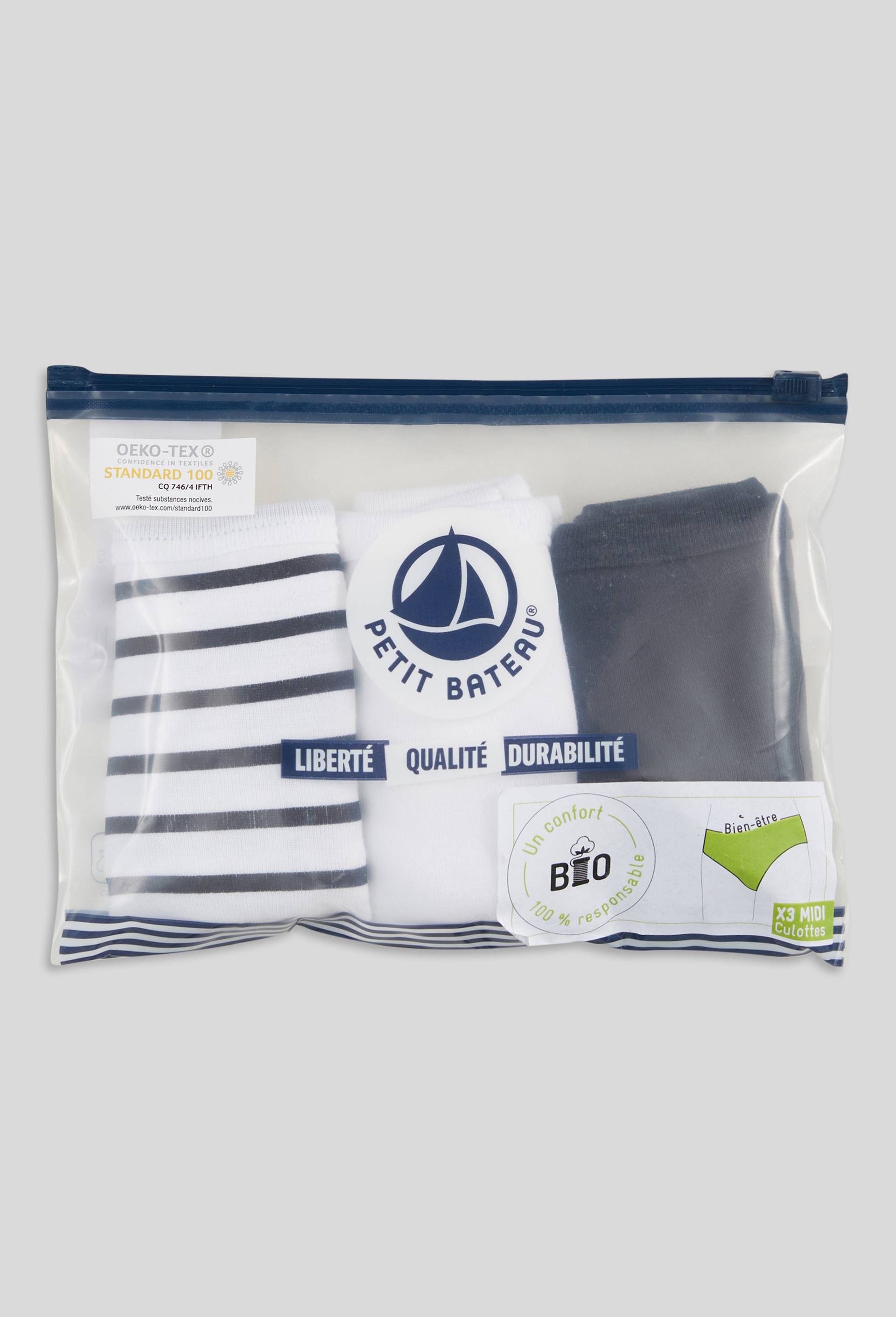 Lot de 3 culottes assorties en coton BIO, BLEU/ASSORTIMENT, large image number 0