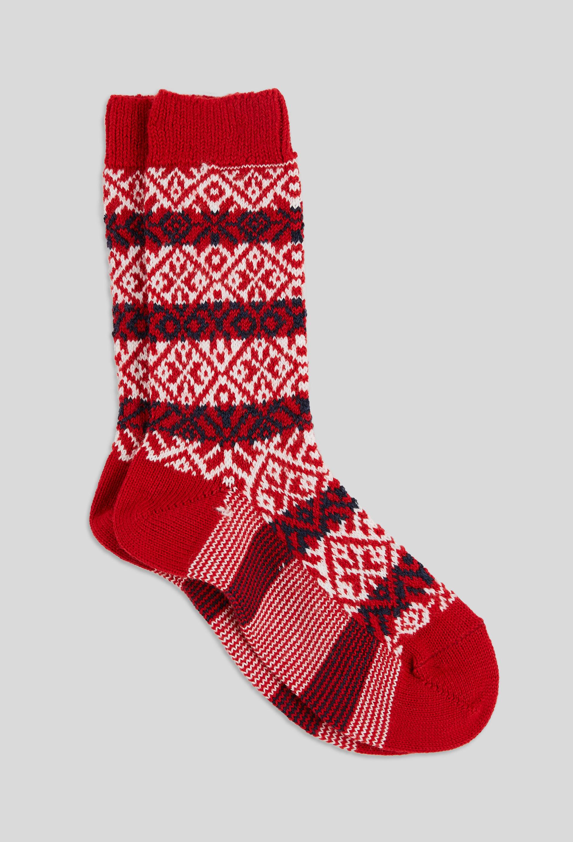 Paire de chaussettes à carreaux en laine Labonal, Rouge, large image number 1