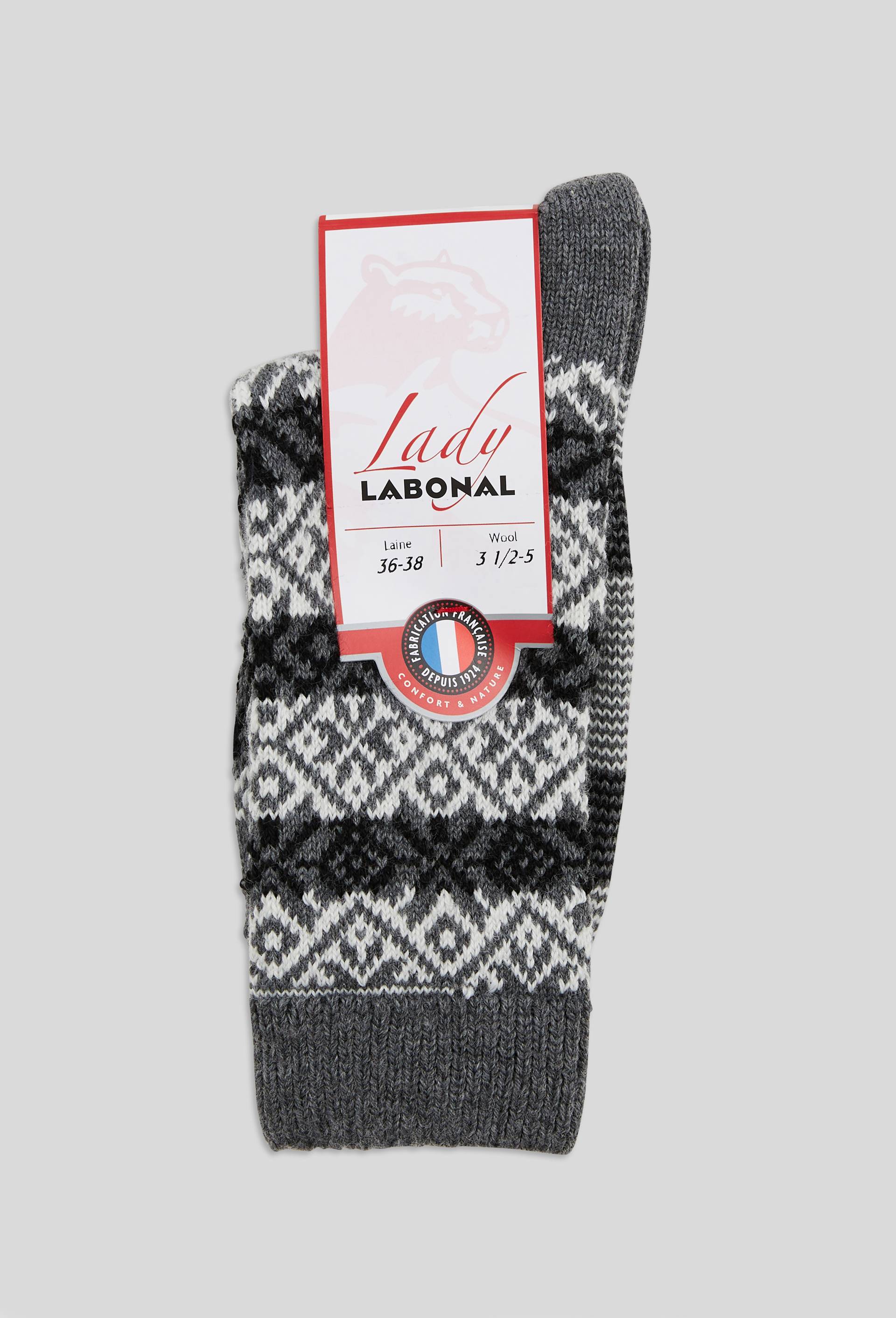 Paire de chaussettes à carreaux en laine Labonal, Gris, swatch image