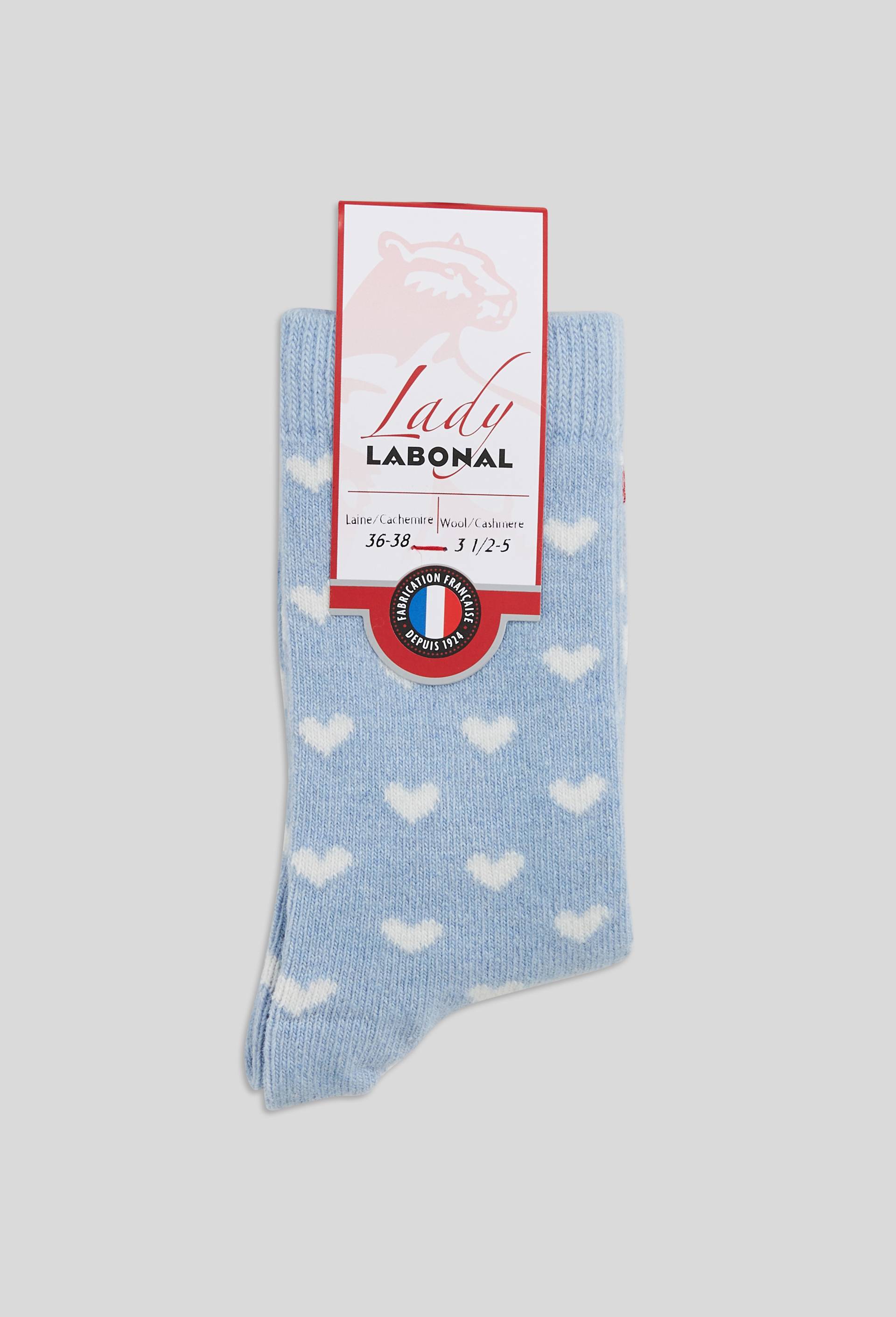 Paire de chaussettes à coeurs en laine Labonal, BLEU, large image number 0