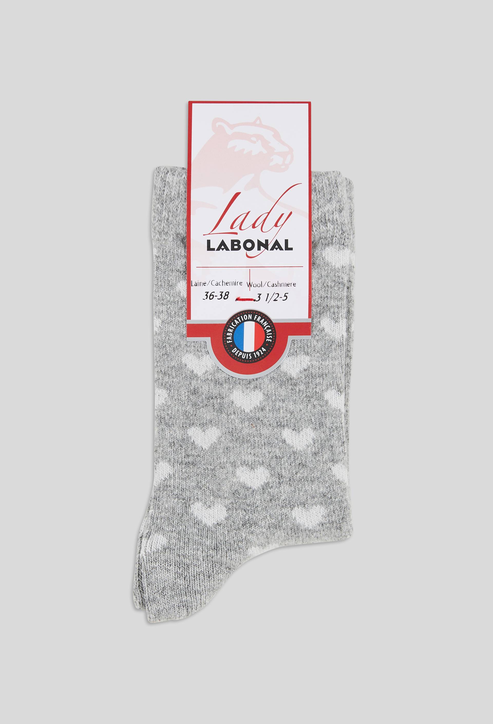 Paire de chaussettes &agrave; coeurs en laine Labonal, Gris, large image number 0