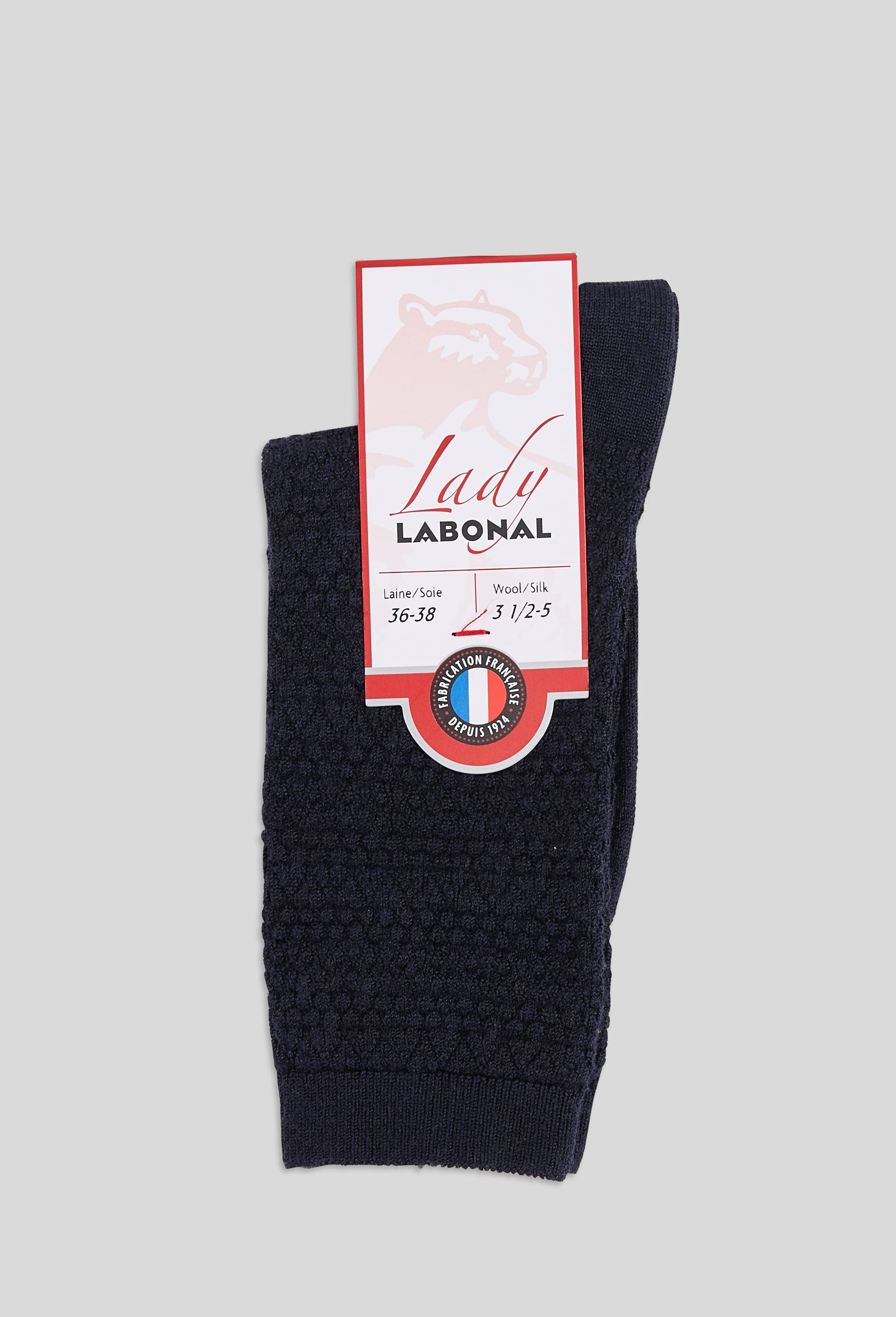 Paire de chaussettes en laine et soie Labonal, Bleu fonc&eacute;, large image number 0