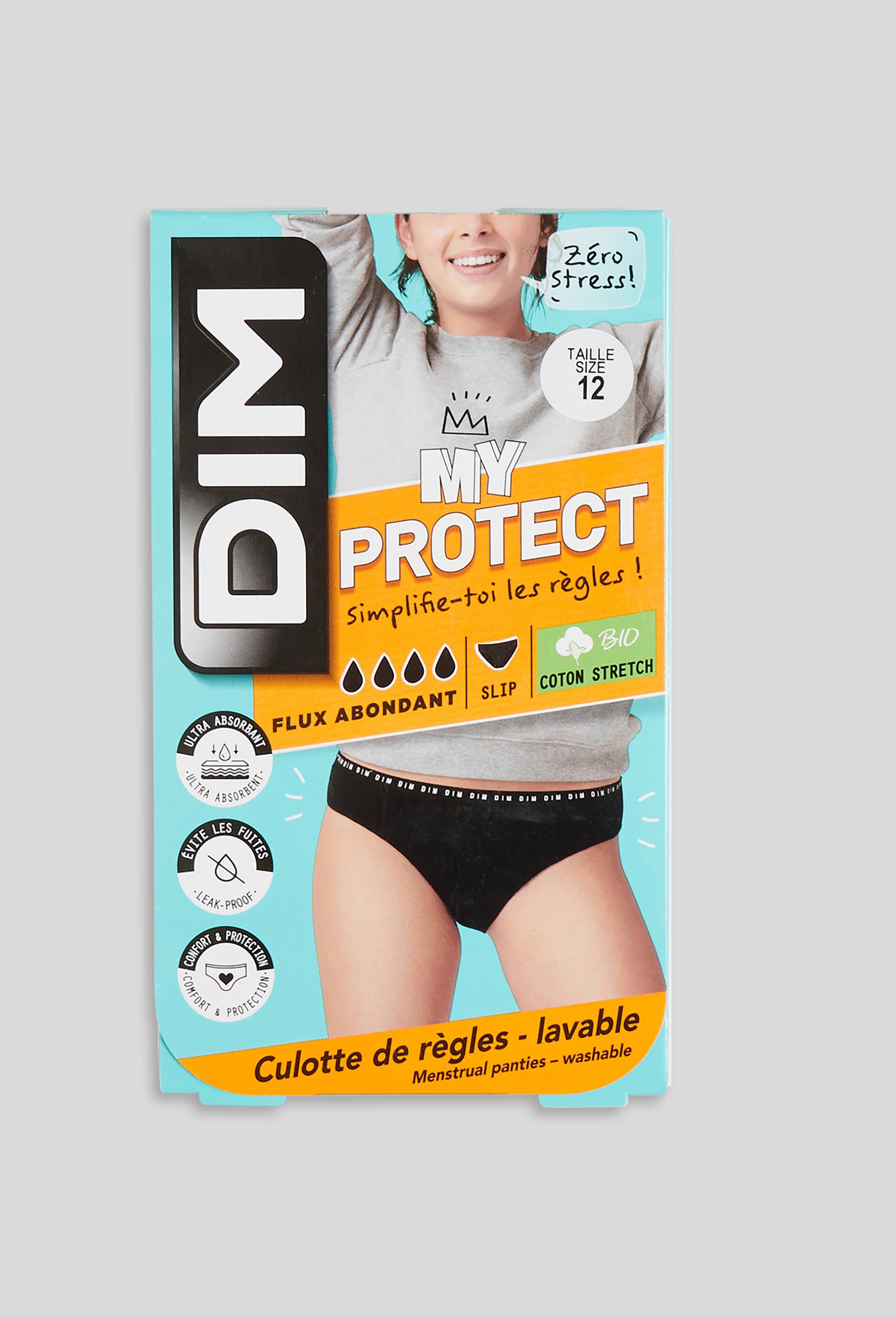 Culotte menstruelle flux abondant en coton BIO, DIM protect, Noir, large image number 1