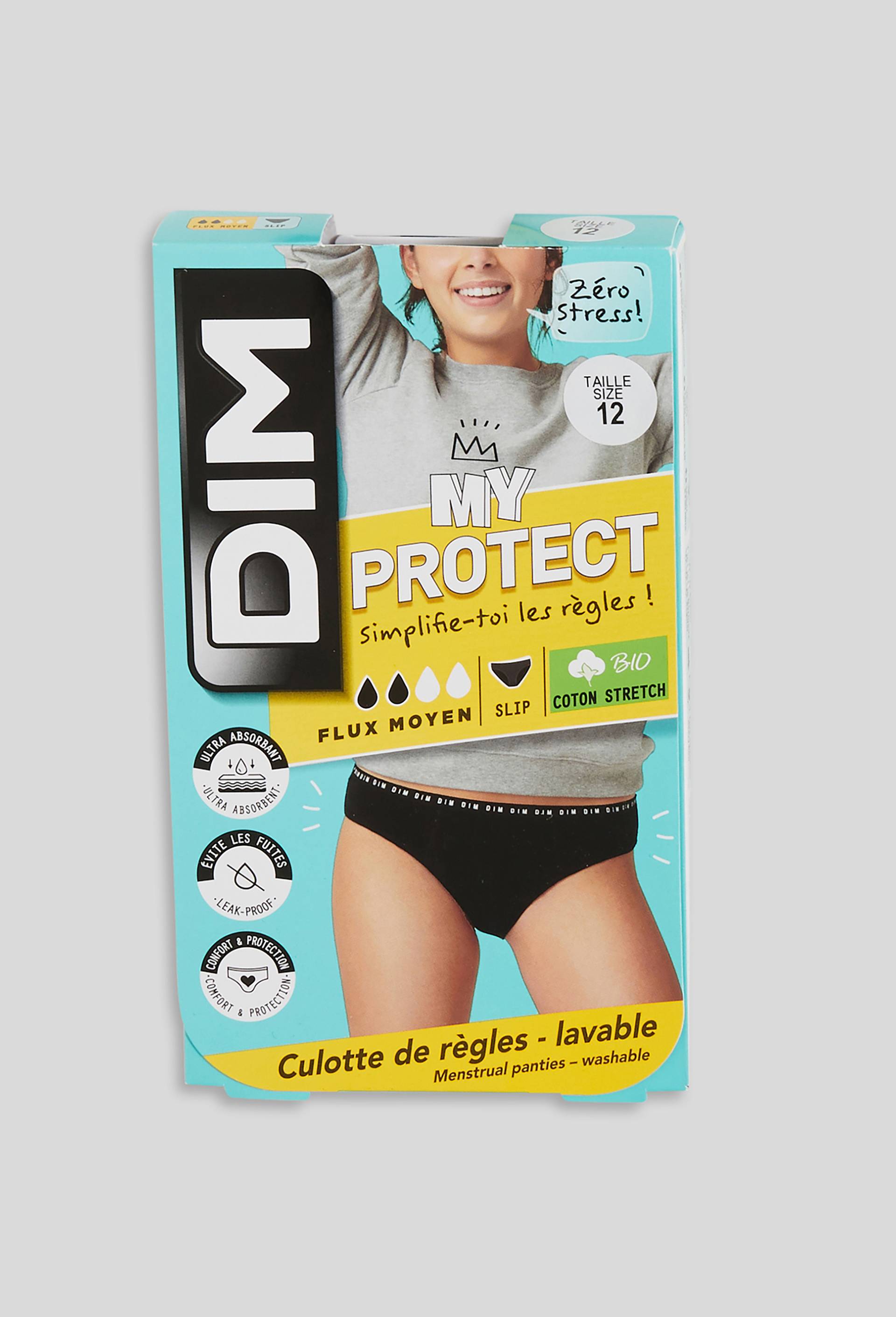 Culotte menstruelle flux moyen en coton BIO, DIM protect, Noir, large image number 1