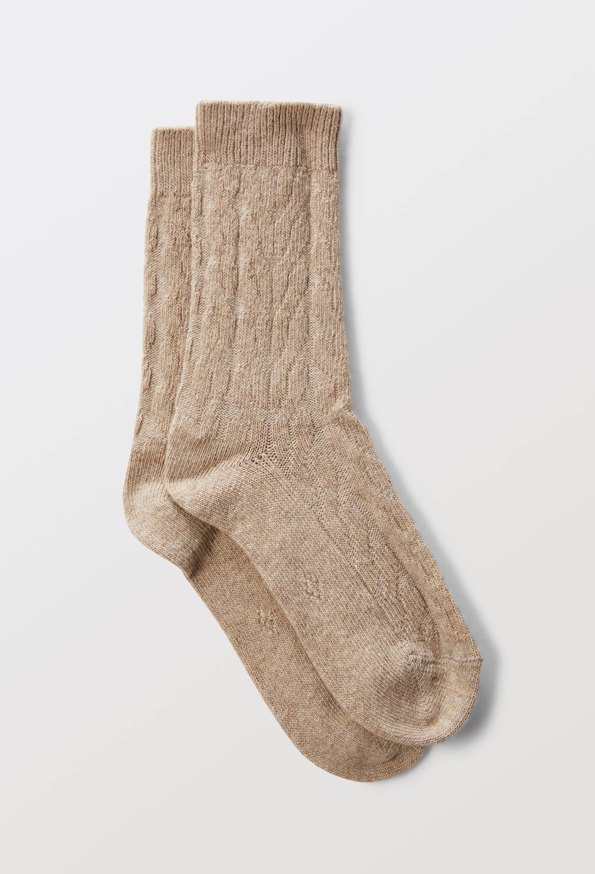 Paire de chaussettes torsad&eacute;es en laine Le Bourget, Beige clair, large image number 0