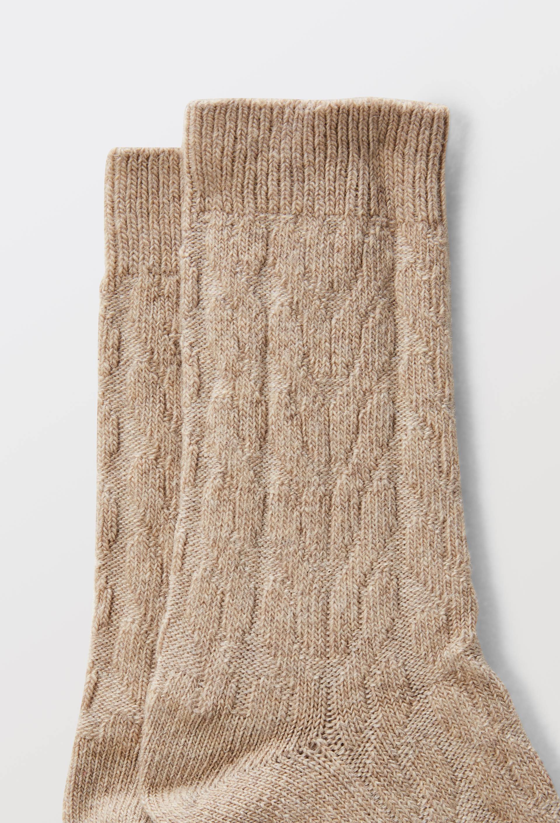 Paire de chaussettes torsad&eacute;es en laine Le Bourget, Beige clair, large image number 1