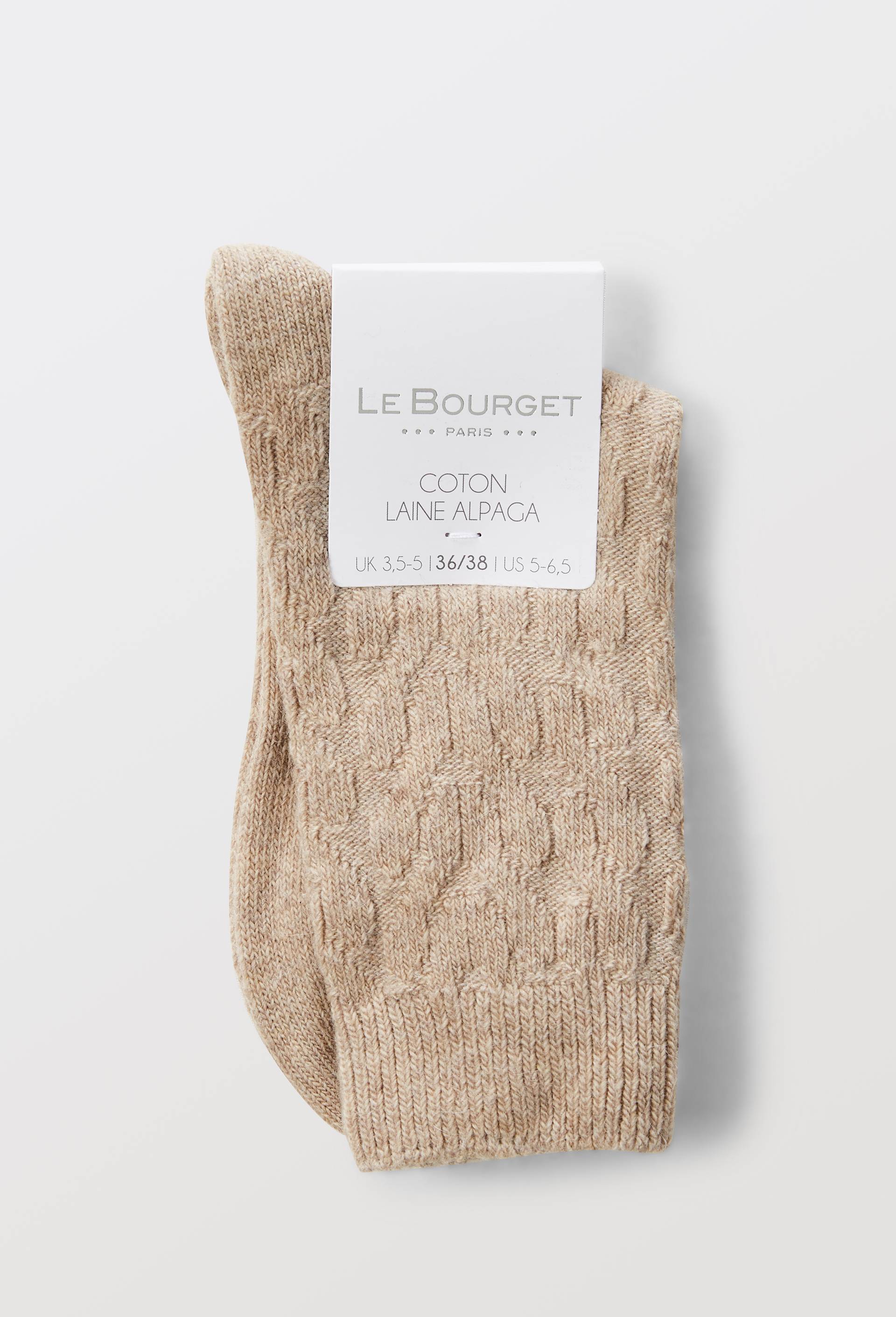 Paire de chaussettes torsad&eacute;es en laine Le Bourget, Beige clair, large image number 5