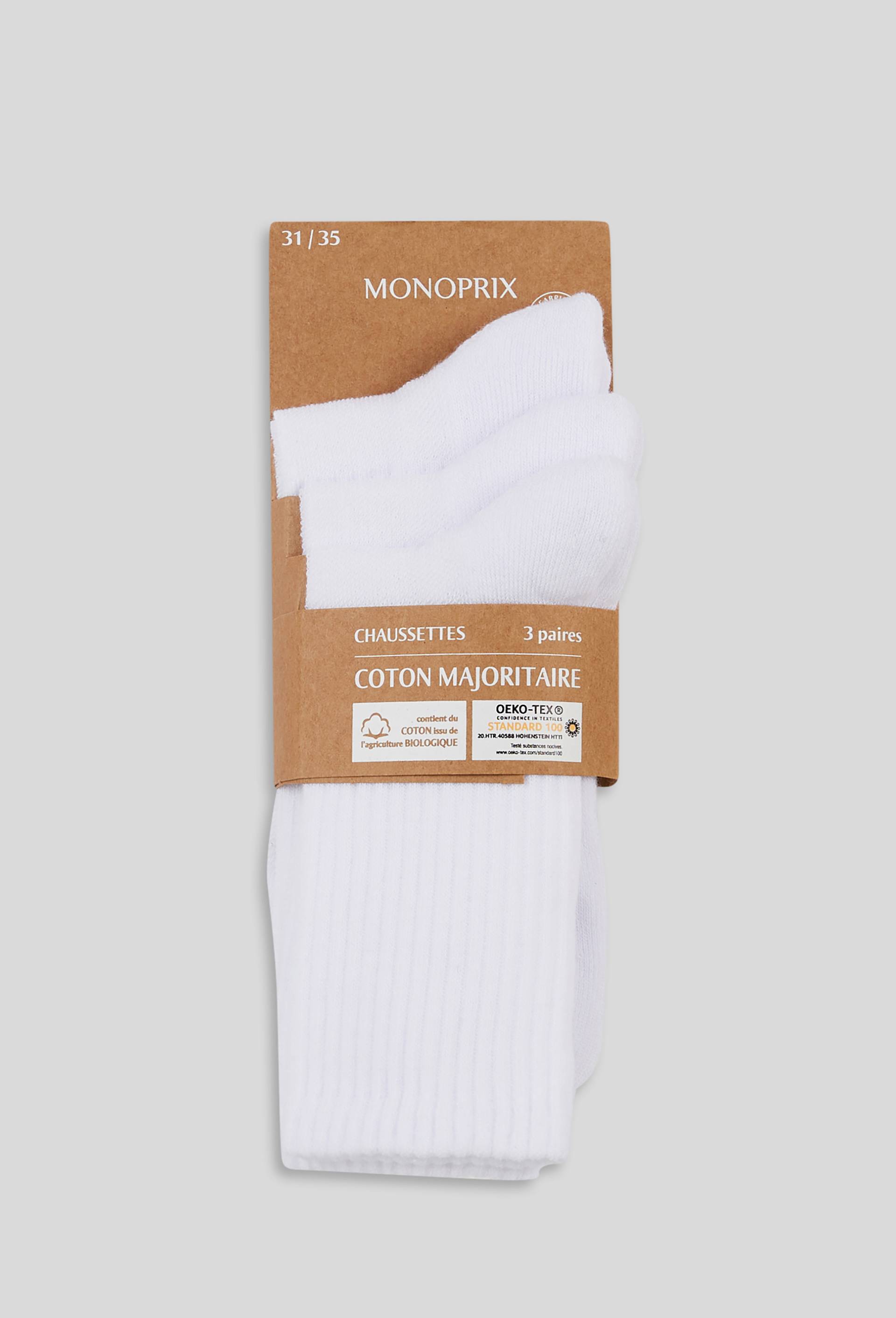 Lot de 3 paires de chaussettes sport contenant du coton BIO, Blanc, large image number 0