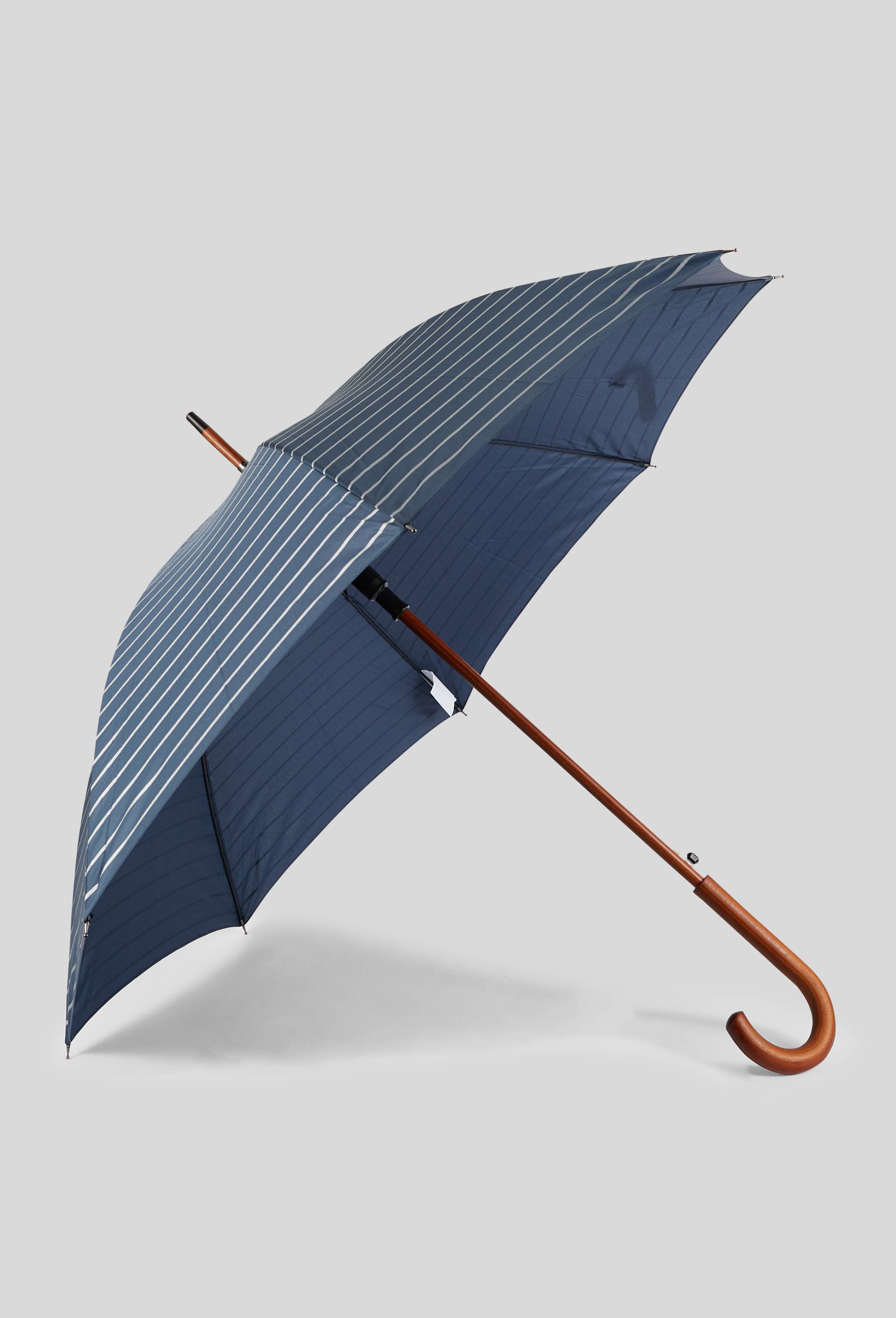 Parapluie canne automatique grand format &agrave; rayures, Bleu fonc&eacute;, large image number 1