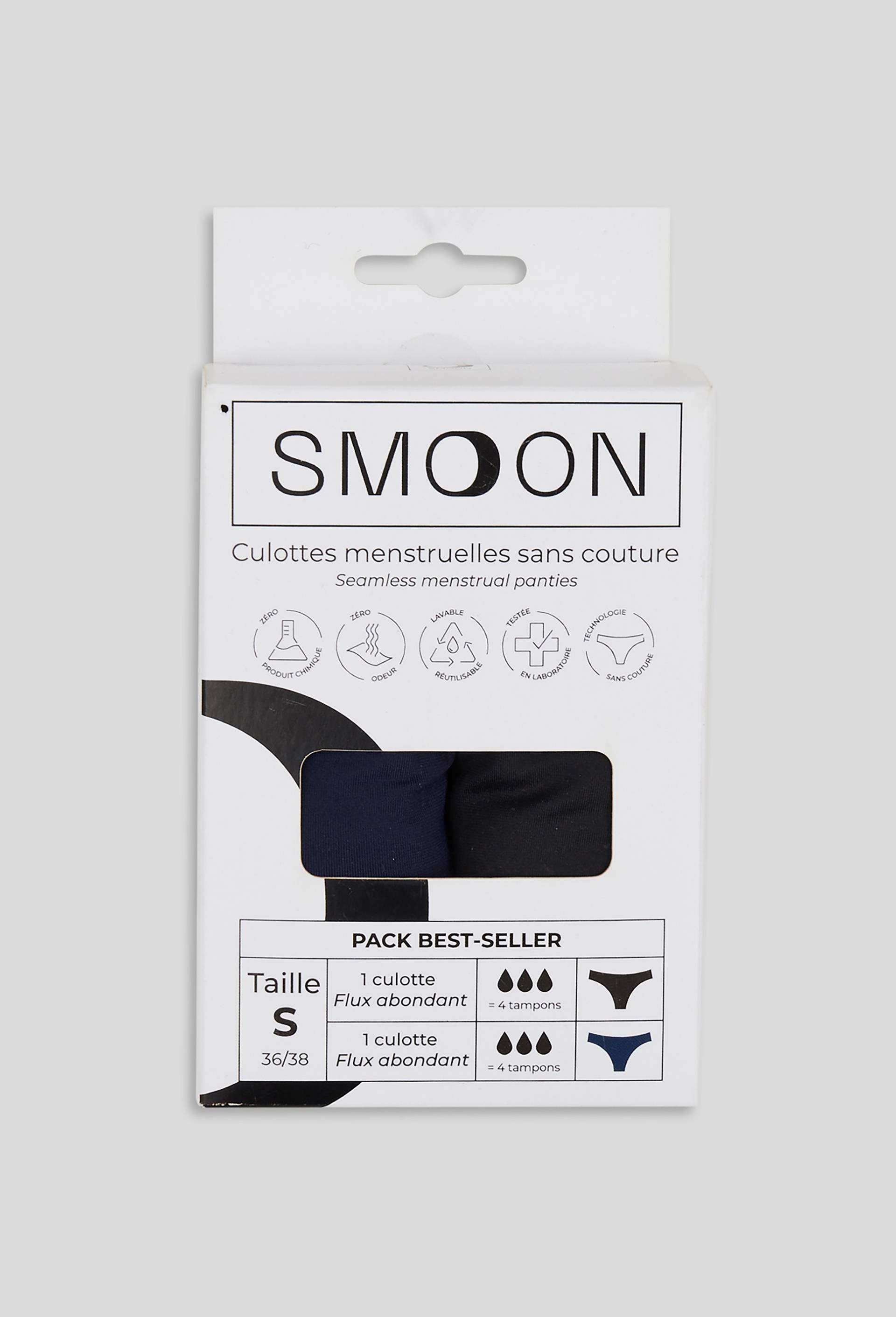 Lot de 2 culottes menstruelles flux abondant Smoon, certifié OEKO-TEX, Noir, large image number 0